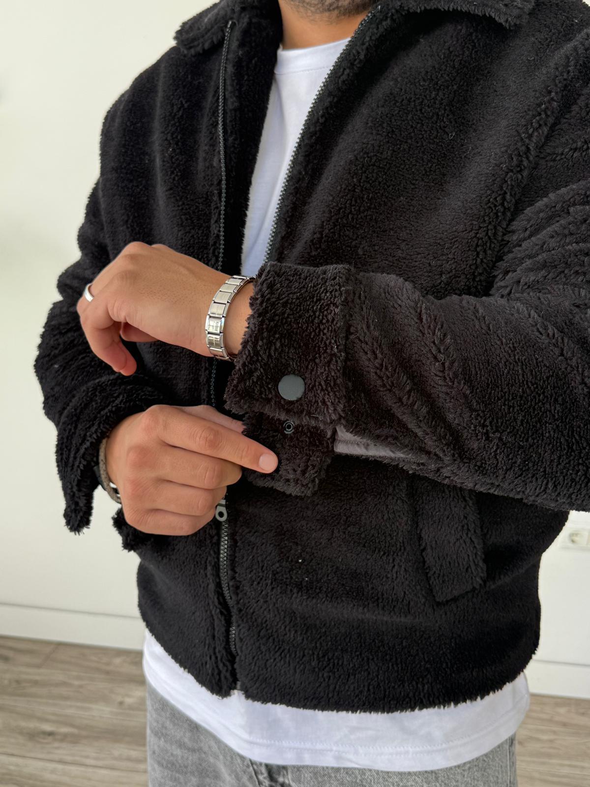 Peluş İçi Astarlı Ceket Siyah