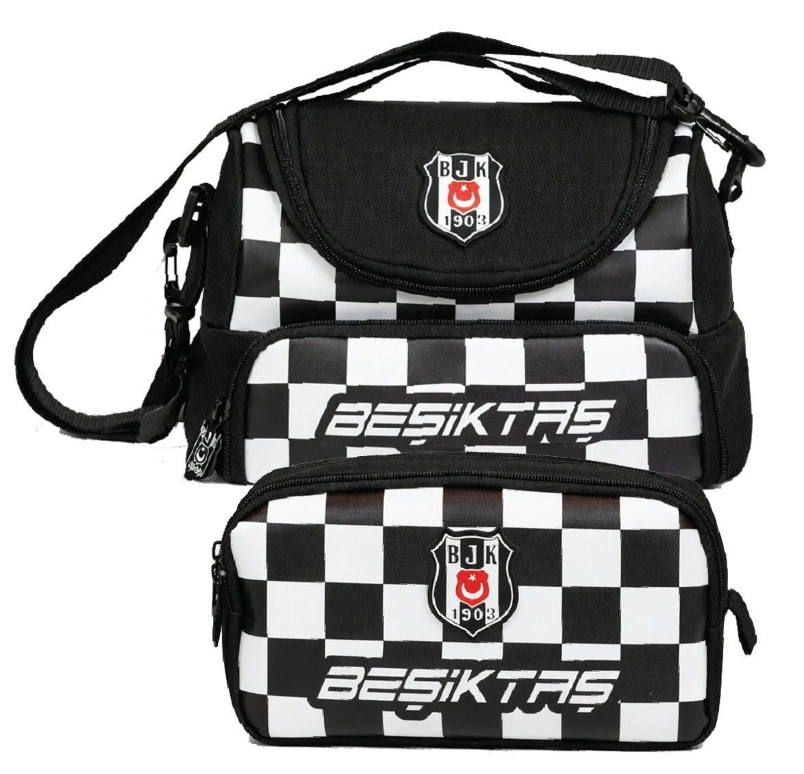 Beşiktaş Beşiktaş Baskılı Siyah - Beyaz Erkek Çocuk Okul Beslenme Çantası ve Kalemlik Seti - SETBJK26351
