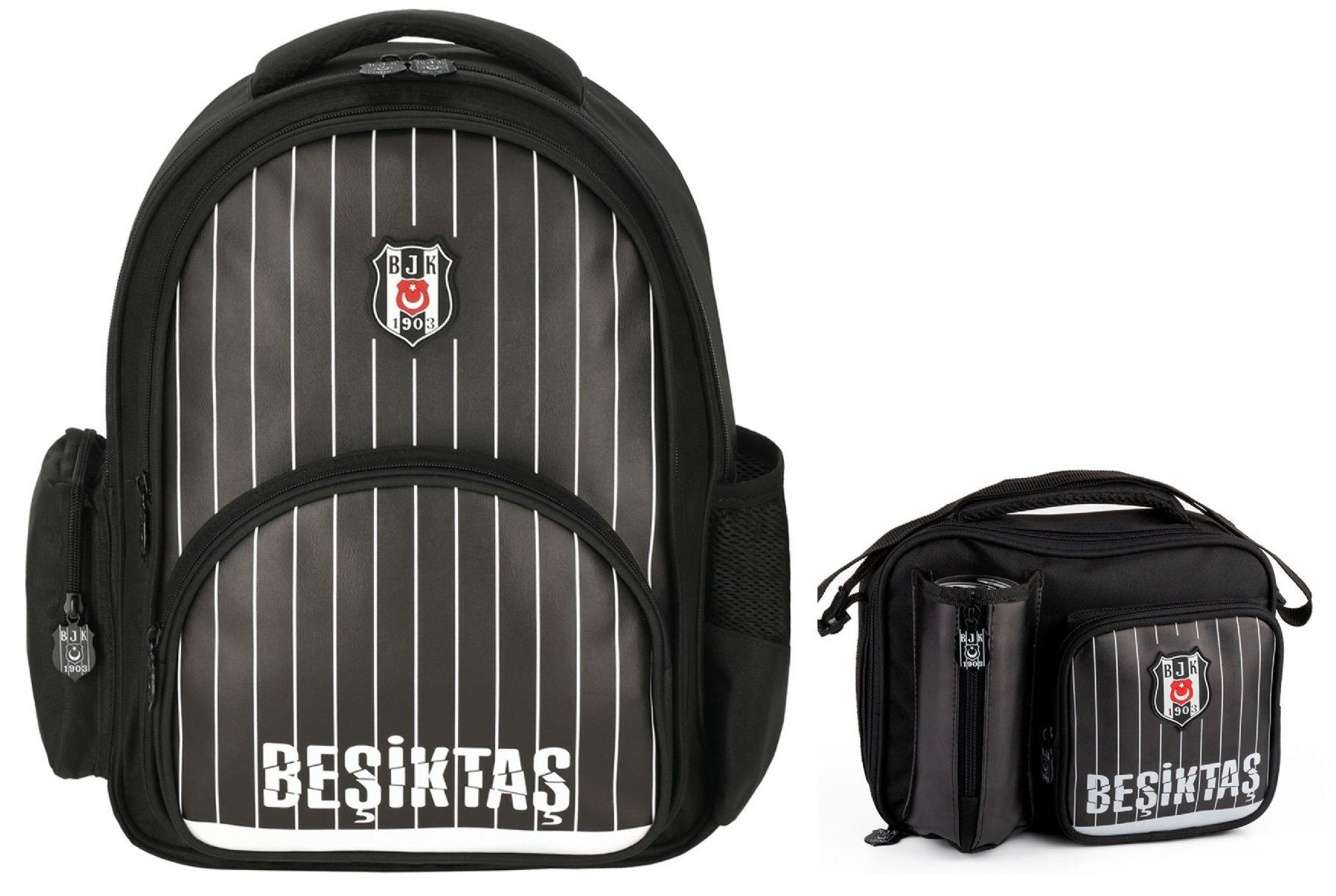 Beşiktaş Erkek Çocuk Çubuk Desenli Suni Deri Sırt Çantası ve Beslenme Çantası Seti - 25352