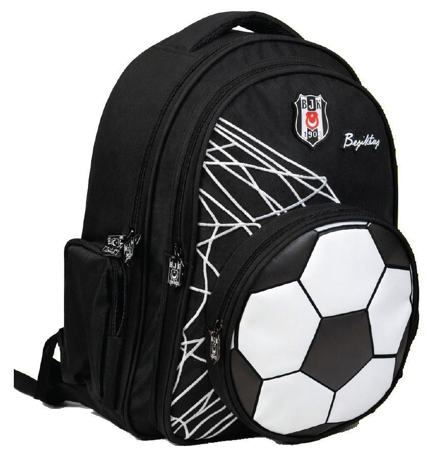 Beşiktaş Üç Bölmeli Erkek Çocuk Futbol Topu Şekilli Siyah Okul Sırt Çantası - 26383