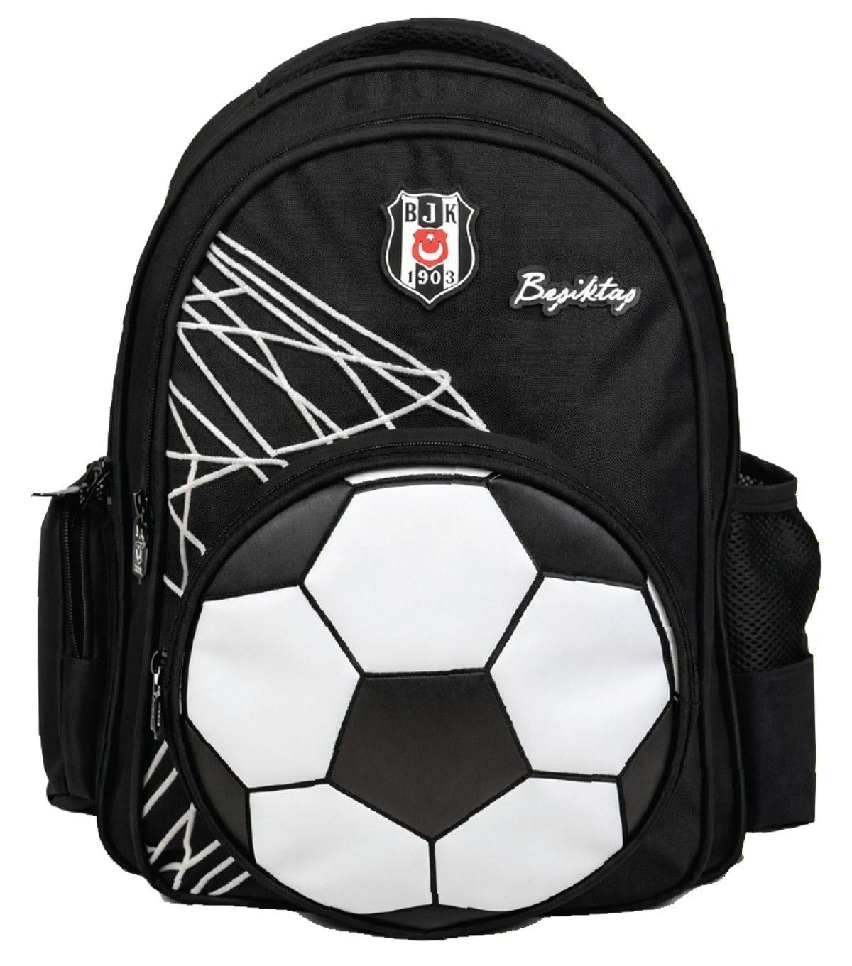 Beşiktaş Üç Bölmeli Erkek Çocuk Futbol Topu Şekilli Siyah Okul Sırt Çantası - 26383