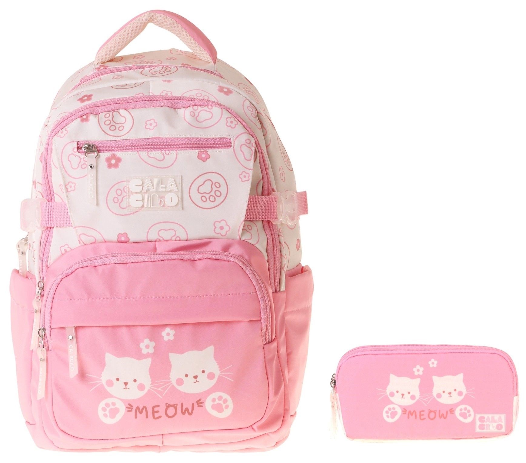 CalaCilo Cat Kız Çocuk Kedi Baskılı Okul Sırt Çantası ve Kalemlik Seti - SETCC-C4038C