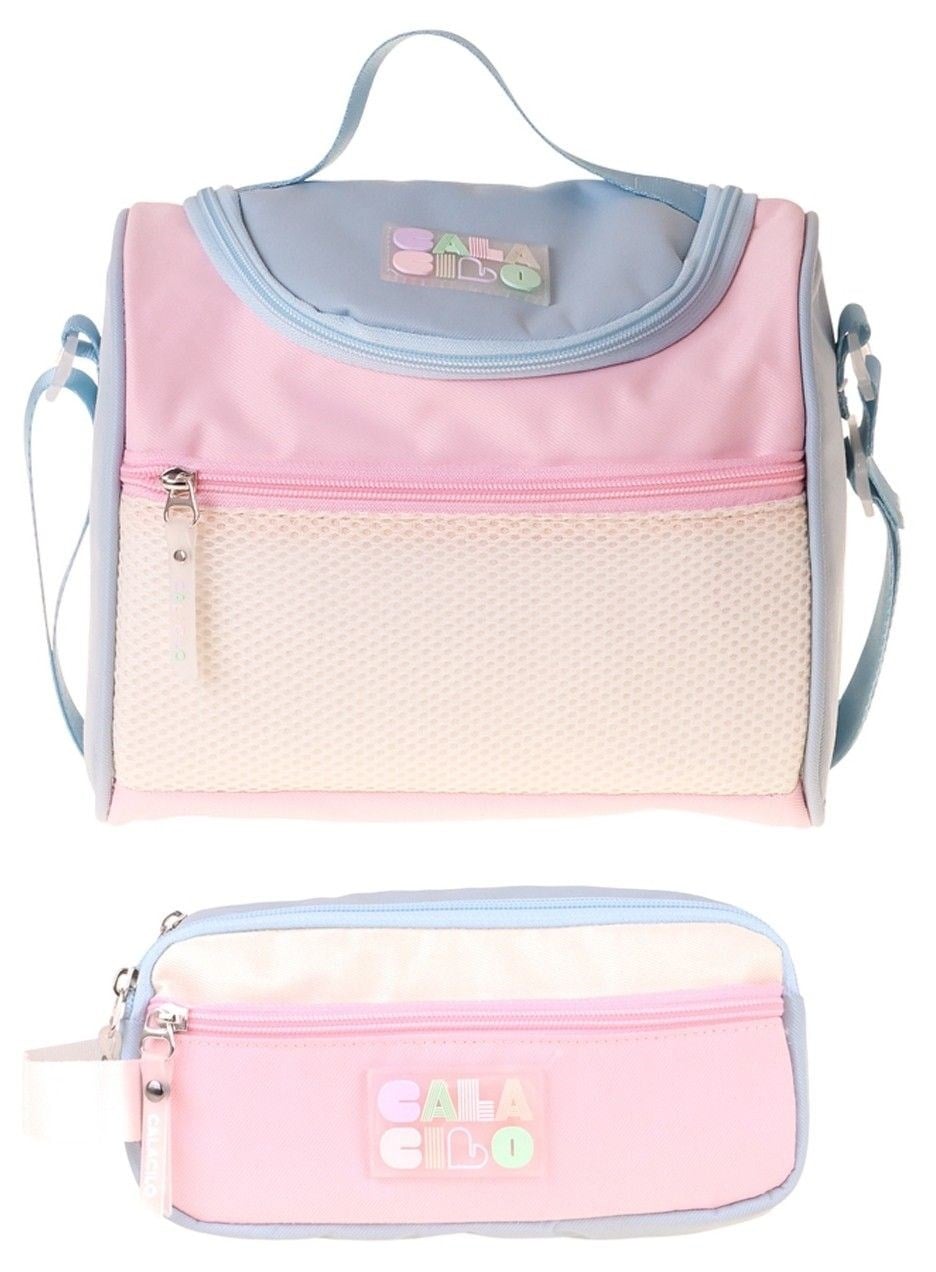 CalaCilo Cloudy Pembe Mavi Renkli Kız Çocuk Pembe - Mavi Renk Beslenme Çantası ve Kalemlik Seti - SETCC-C4087