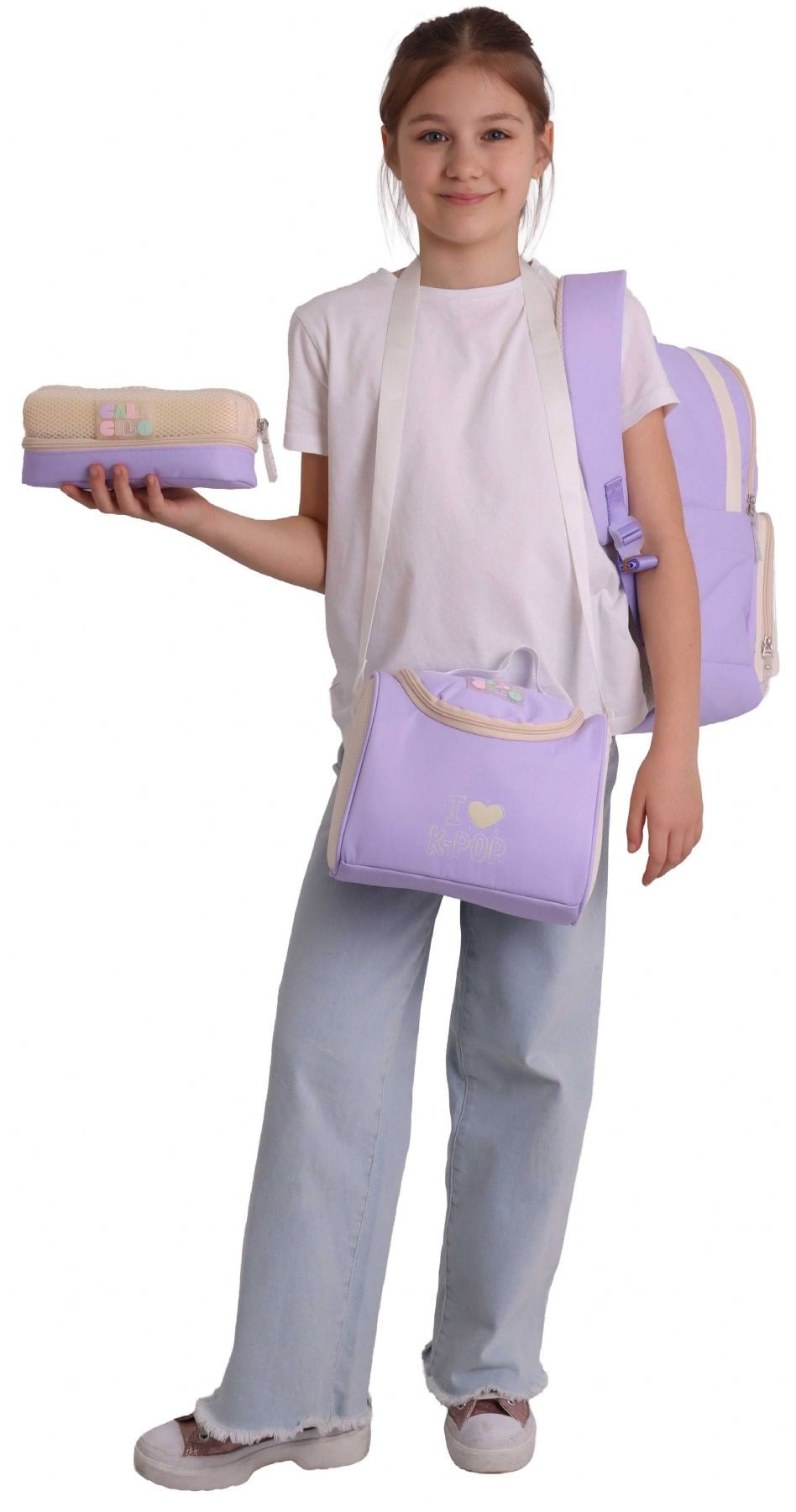 CalaCilo Dört Bölmeli Peluşlu K-Pop Lilac Peluş Ayı Aksesuarlı Lila Kız Çocuk İlkokul Sırt Çantası - C4104