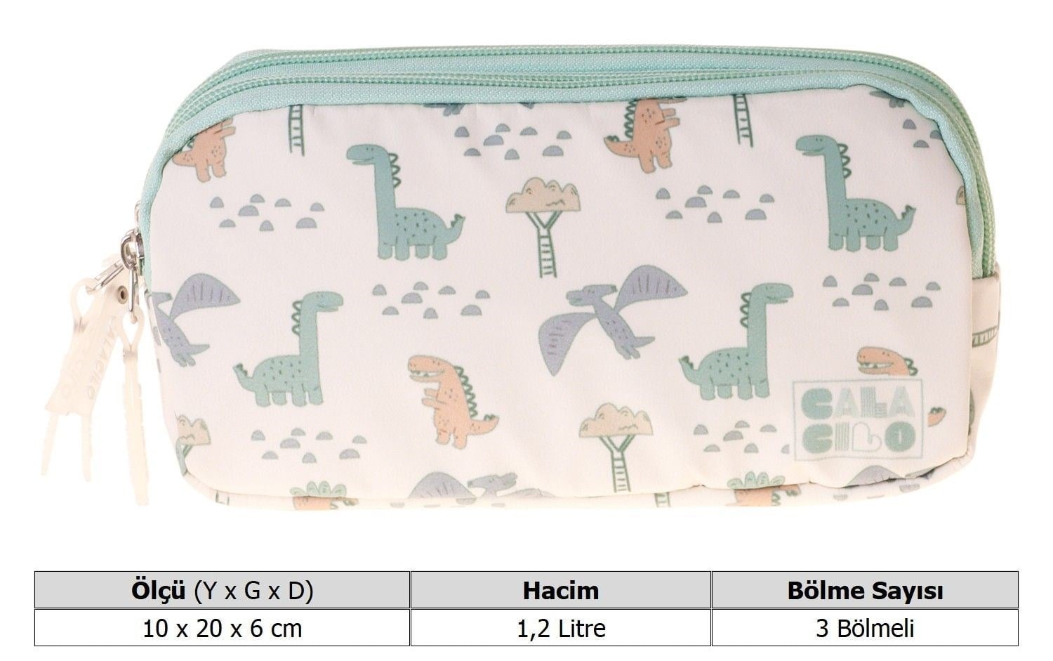 CalaCilo Erkek Çocuk İlkokul Kalem Çantası - Dinazor Baskılı Yeşil Renk (Dino) - C4058