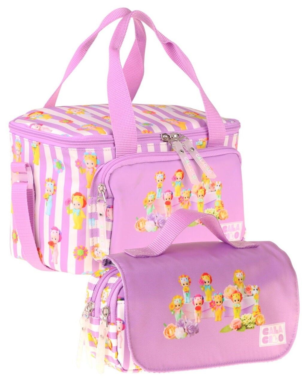 CalaCilo Flowers Baskılı Kız Çocuk Lila Renk Beslenme Çantası ve Kalemlik Seti - SETCC-C4072