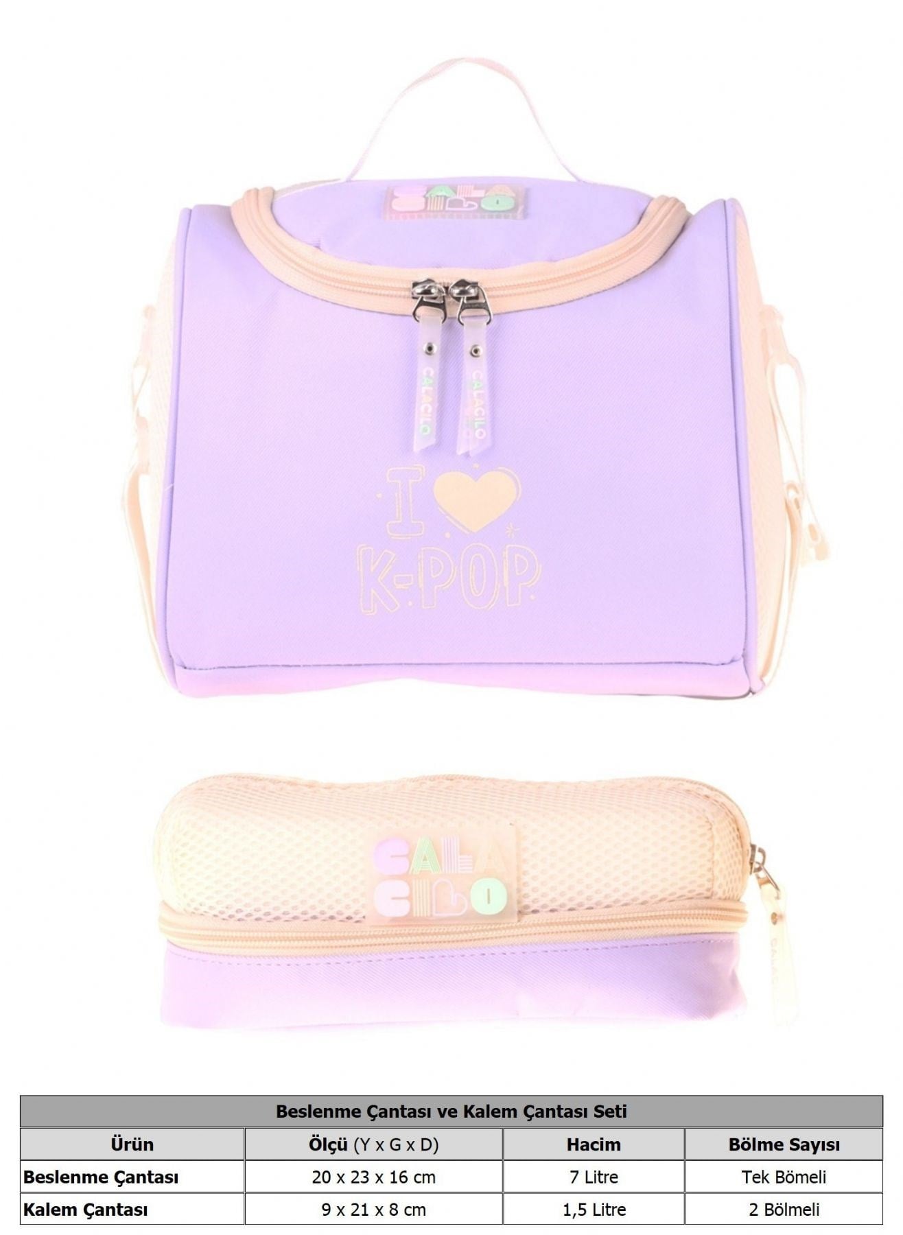CalaCilo K-Pop Lilac Kız Çocuk Lila Renk Beslenme Çantası ve Kalemlik Seti - SETCC-C4105
