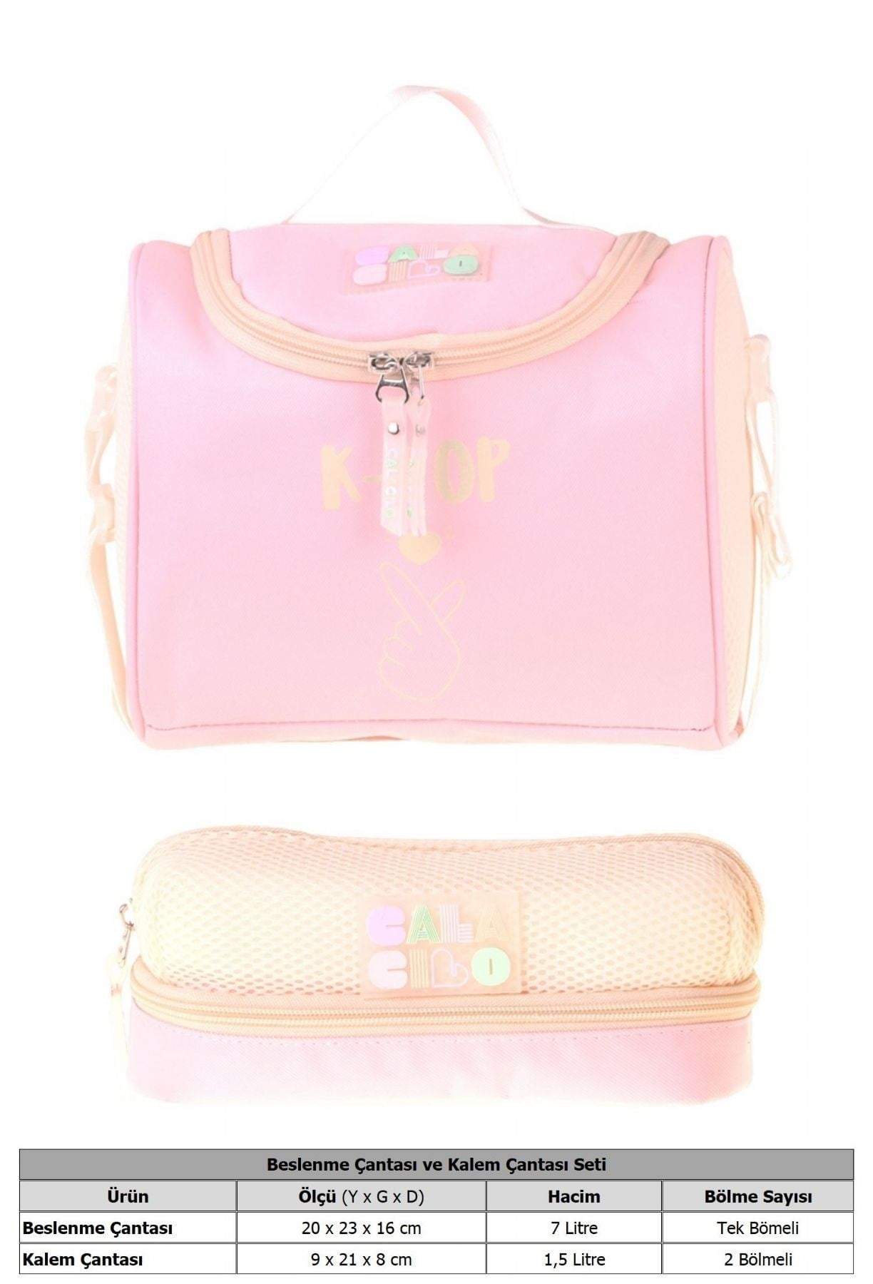 CalaCilo K-Pop Pink Kız Çocuk Pembe Renk Beslenme Çantası ve Kalemlik Seti - SETCC-C4108