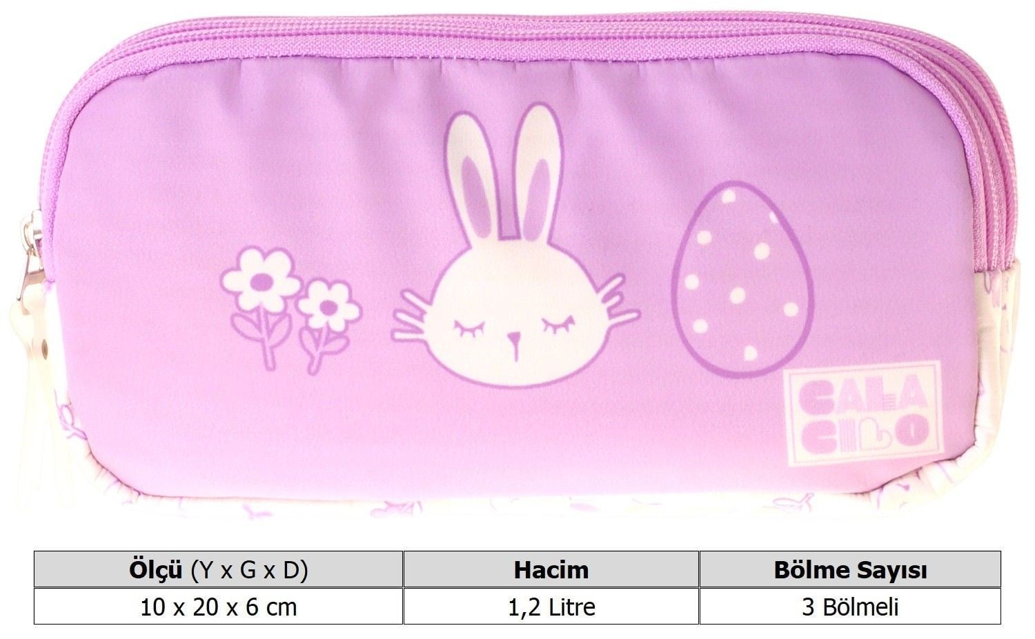 CalaCilo Kız Çocuk İlkokul Kalem Çantası - Tavşan Baskılı Lila Renk (Rabbit) - C4043