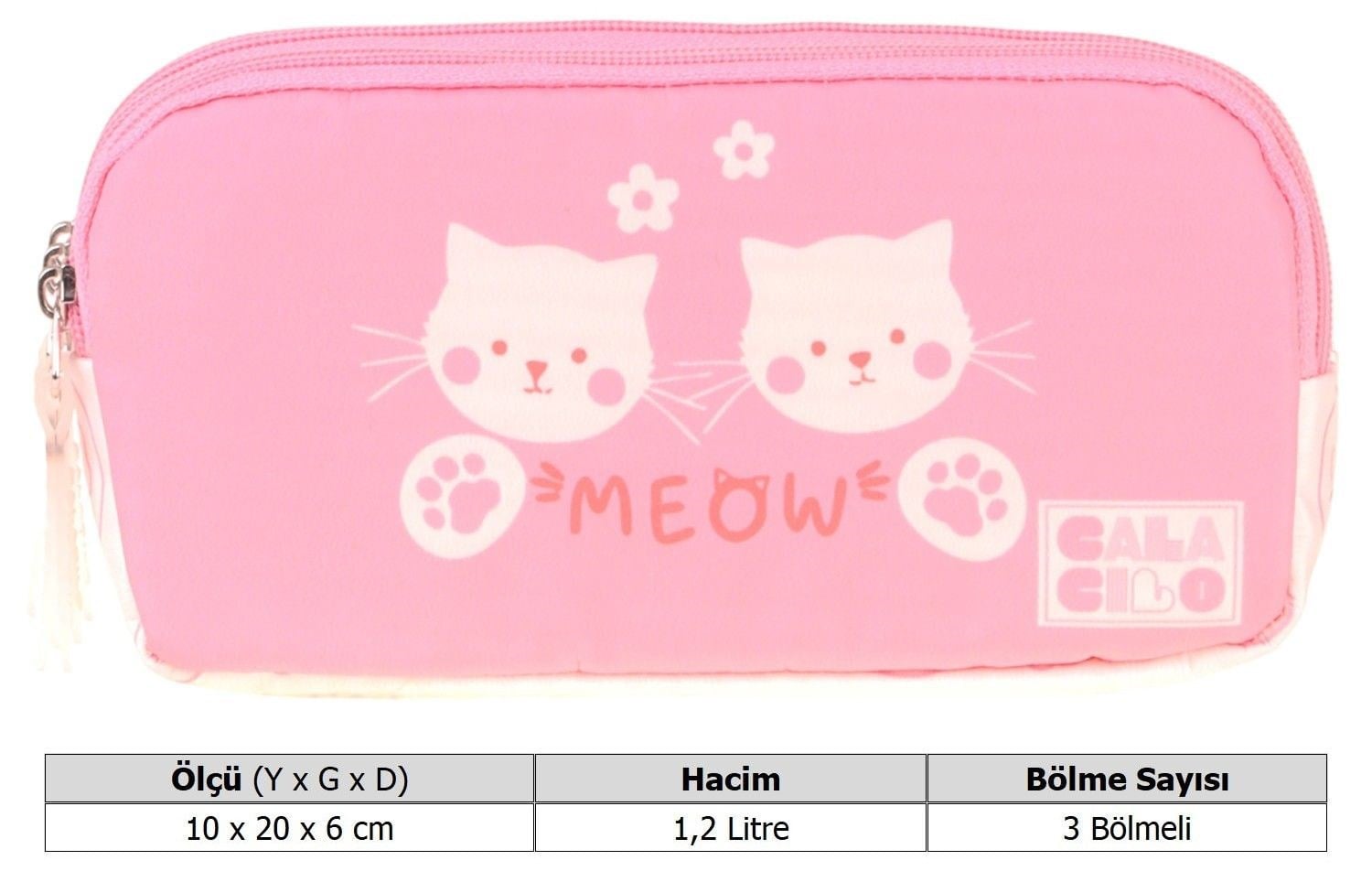 CalaCilo Kız Çocuk İlkokul Kalem Çantası - Kedi Baskılı Pembe Renk (Cat) - C4040