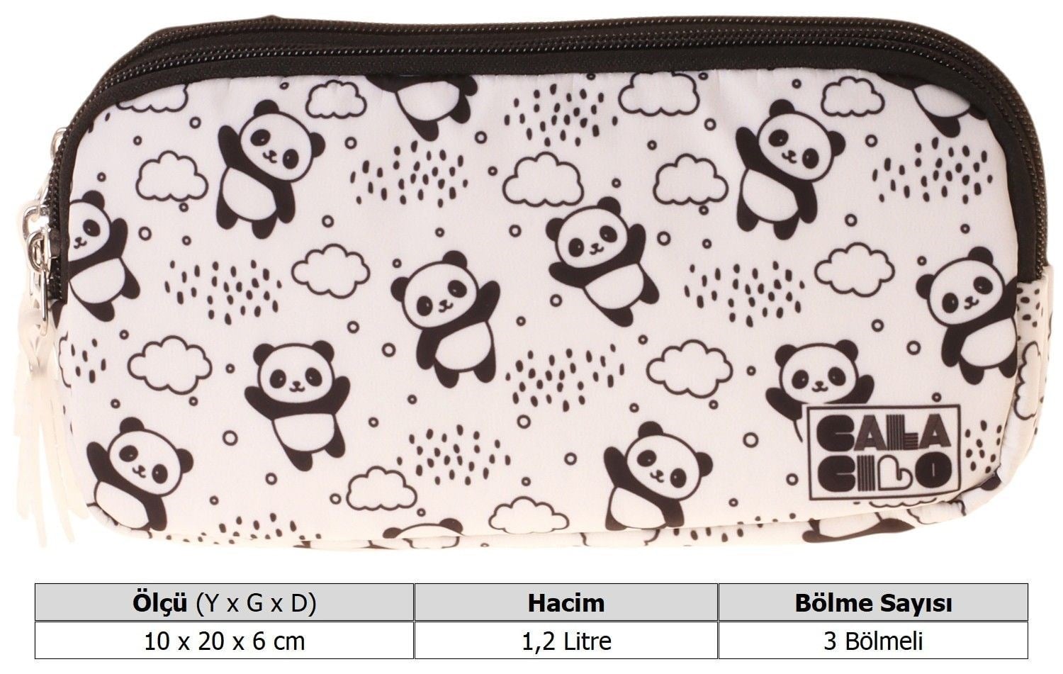 CalaCilo Kız Çocuk İlkokul Kalem Çantası - Panda Baskılı Siyah Renk (Sweet) - C4061