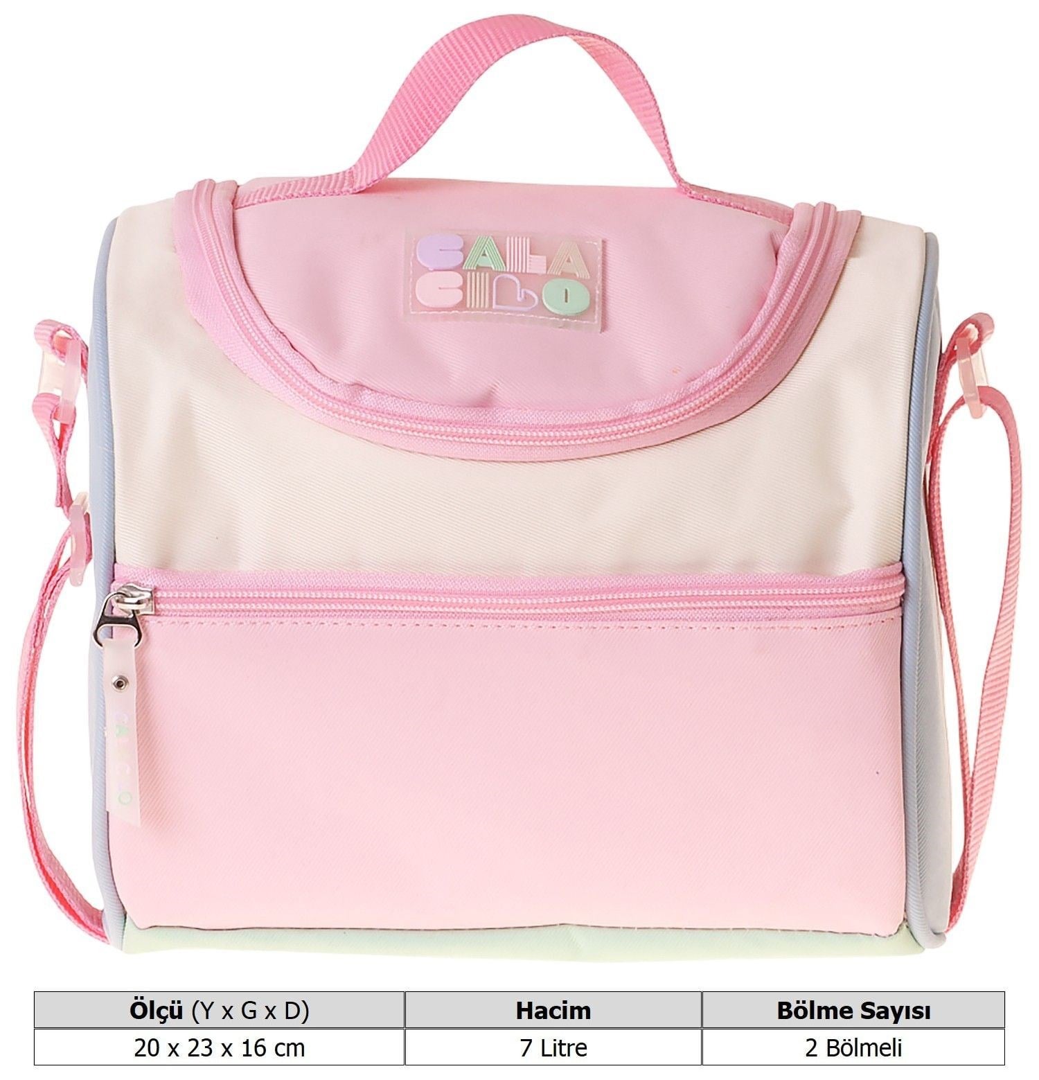 CalaCilo Kız Çocuk Scales Pembe Yeşil Renkli Isı Yalıtımlı Okul Beslenme Çantası (Pembe - Yeşil) - C4096