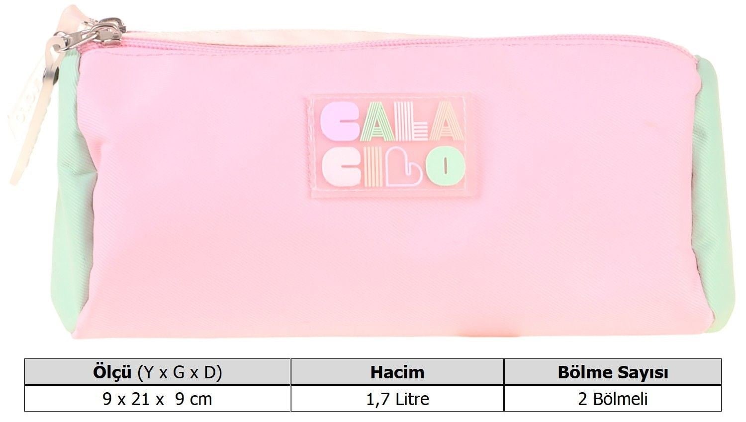 CalaCilo Kız Çocuk Scales Pembe Yeşil Renkli İki Bölmeli Kalem Çantası Okul Kalemliği - C4097