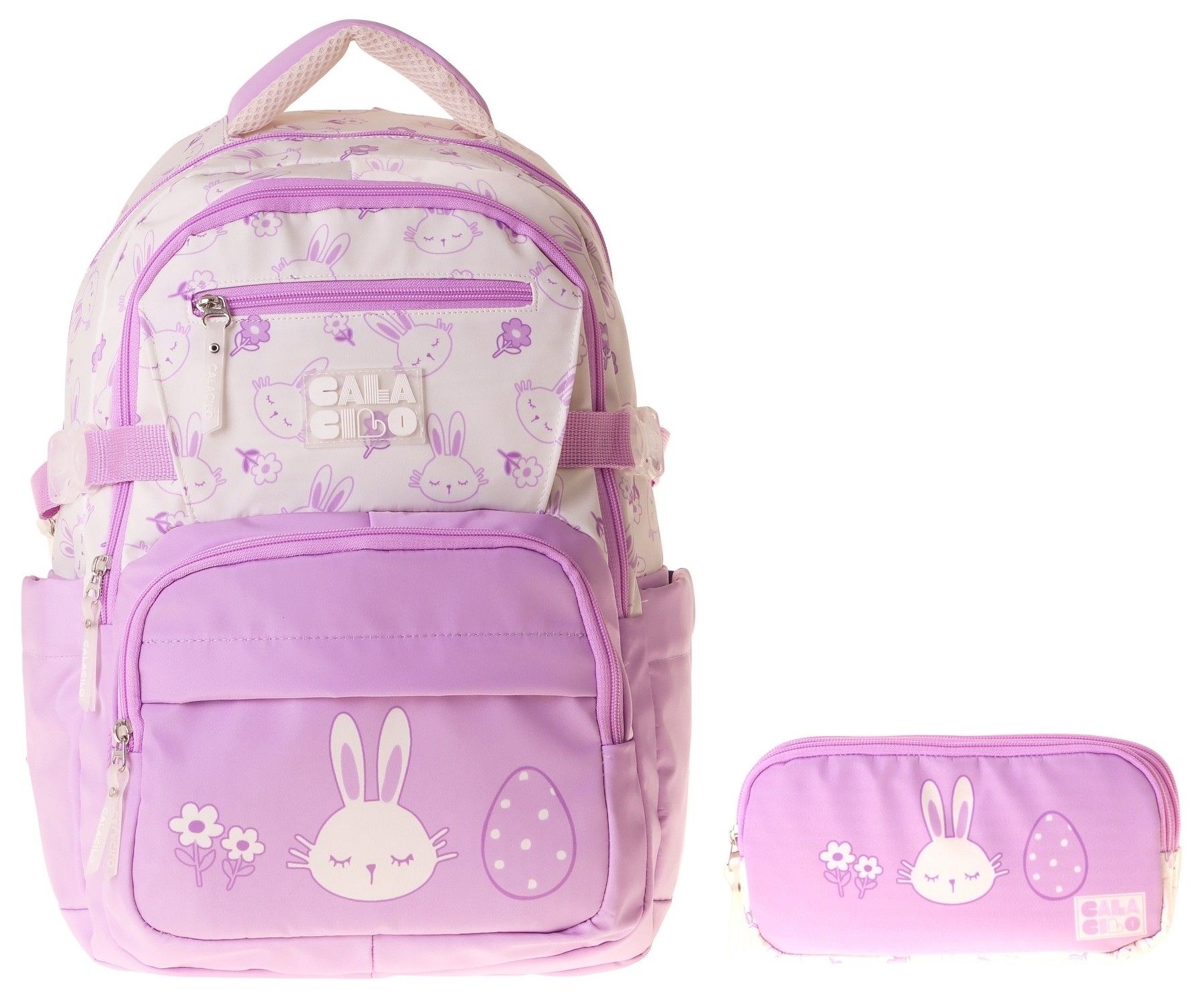 CalaCilo Rabbit Kız Çocuk Tavşan Baskılı Okul Sırt Çantası ve Kalemlik Seti - SETCC-C4041C