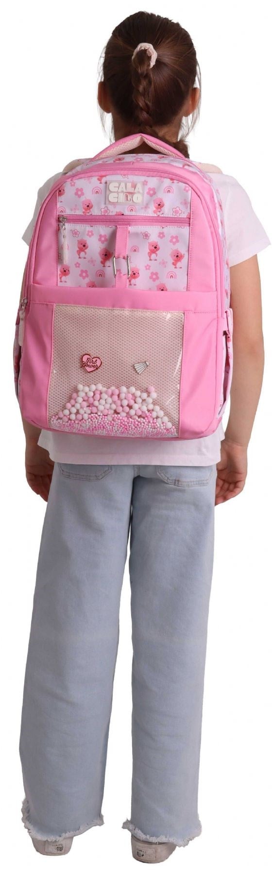 Calacilo Tiny Ayıcık Baskılı Pembe Kız Çocuk İlkokul Okul Sırt Çantası - Dört Bölmeli - C4062