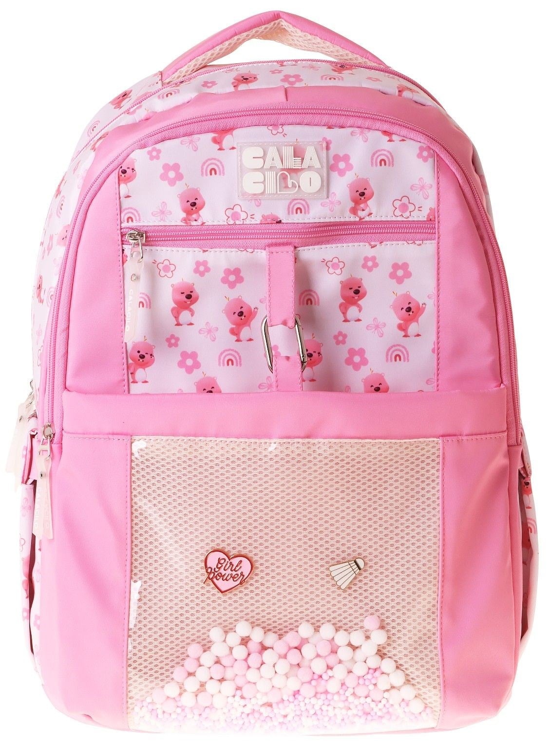 Calacilo Tiny Ayıcık Baskılı Pembe Kız Çocuk İlkokul Okul Sırt Çantası - Dört Bölmeli - C4062