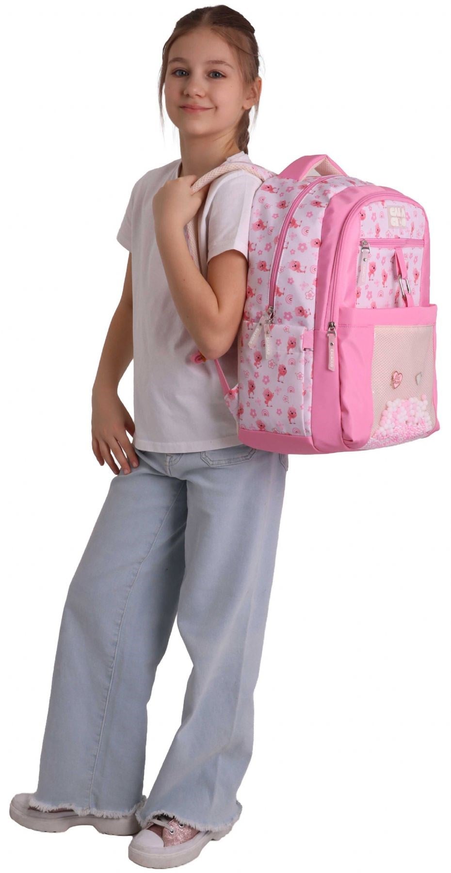 Calacilo Tiny Ayıcık Baskılı Pembe Kız Çocuk İlkokul Okul Sırt Çantası - Dört Bölmeli - C4062
