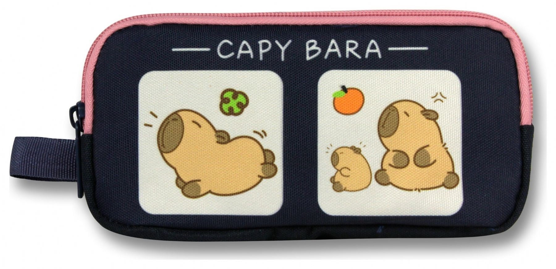 Capybara İki Bölmeli Capybara baskılı Lacivert - Pembe Kız Çocuk Kalem Çantası - 6214