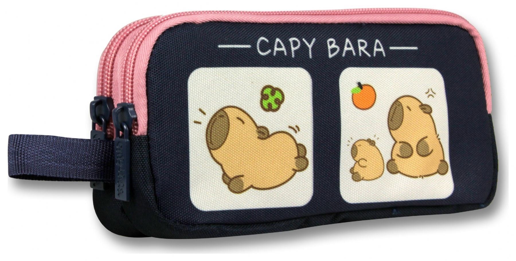 Capybara İki Bölmeli Capybara baskılı Lacivert - Pembe Kız Çocuk Kalem Çantası - 6214