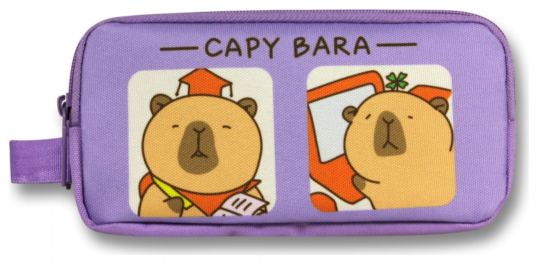 Capybara İki Bölmeli Capybara baskılı Lila Kız Çocuk Kalem Çantası - 6217