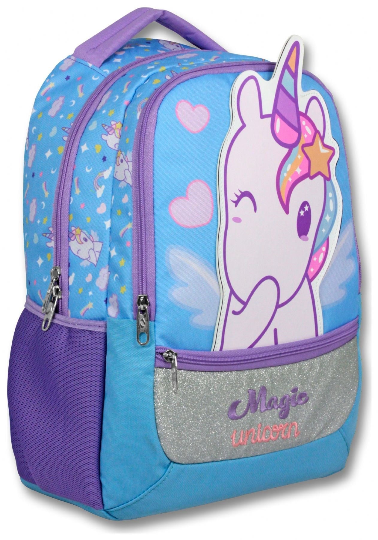 Cennec (Mor - Turkuaz) Kız Çocuk Magic Unicorn Baskılı İlkokul Okul Sırt Çantası - 6015