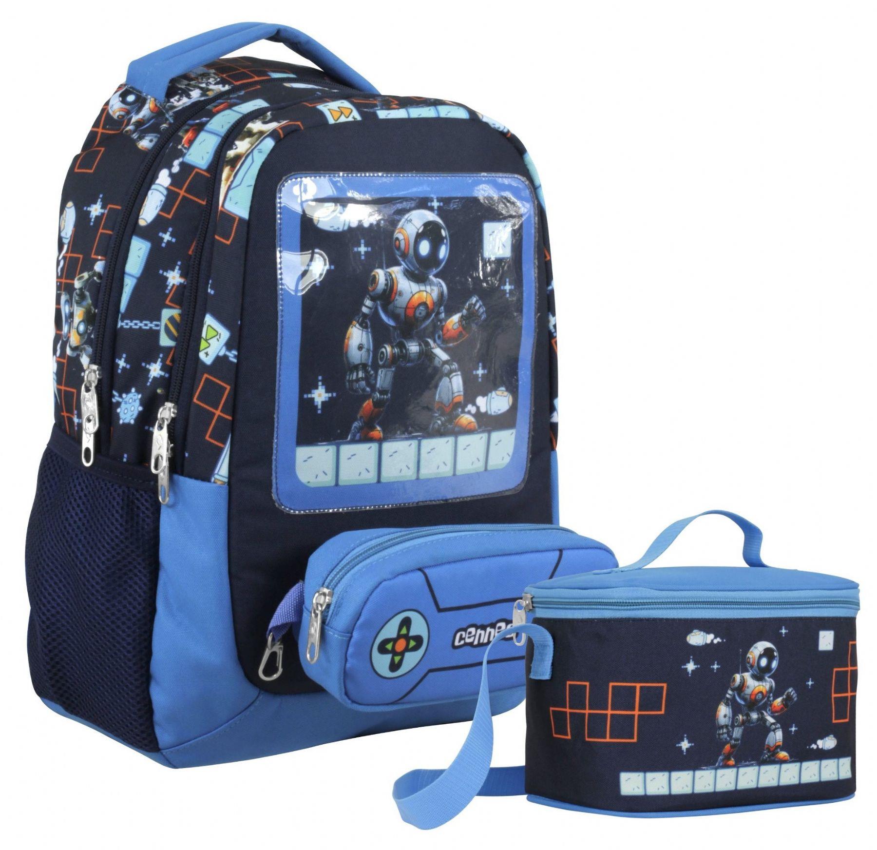 Cennec Oyun Konsolu Desenli Erkek Çocuk Mavi Siyah İkili Çanta ve Beslenme Seti - SETUMT5030B