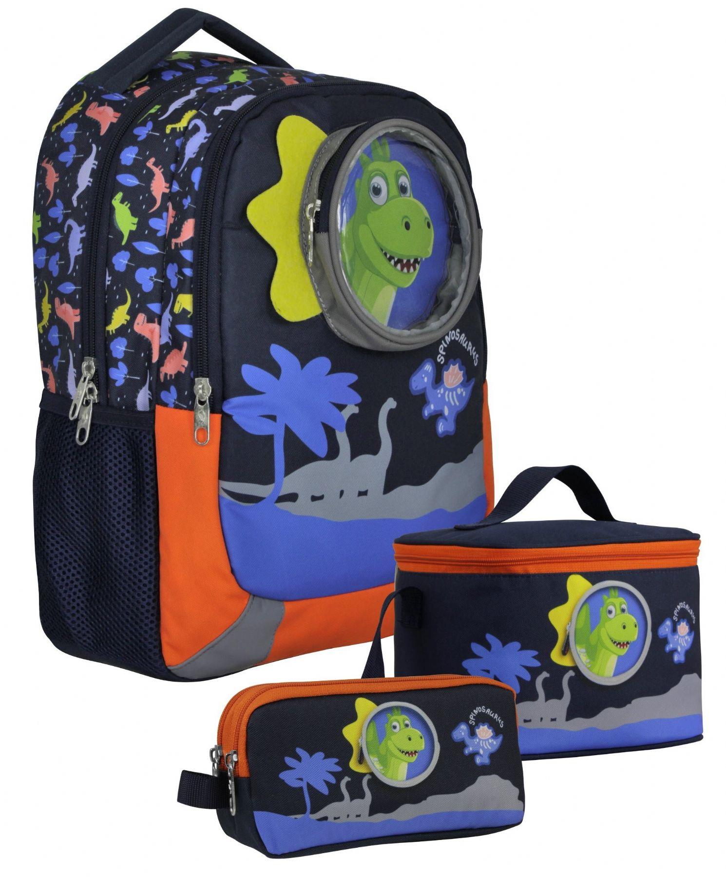 Cennec SETUMT5009A Üçlü İlkokul Çanta Seti (Mavi Kırmızı - Sevimli Dinazor - Erkek Çocuk - 3D Tasarım)