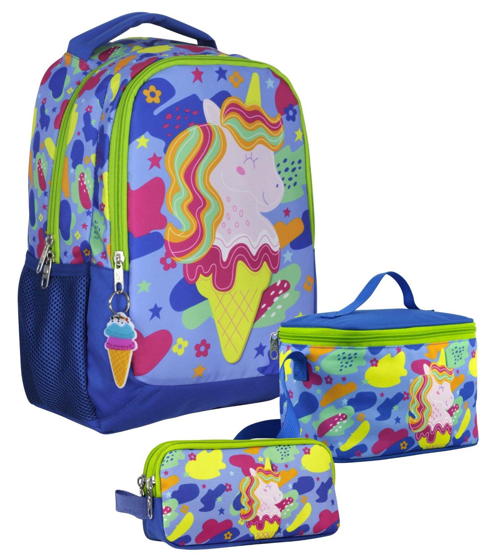 Cennec SETUMT5036A Üçlü İlkokul Çanta Seti (Mavi Yeşil - Dondurma ve Unicorn - Kız Çocuk)