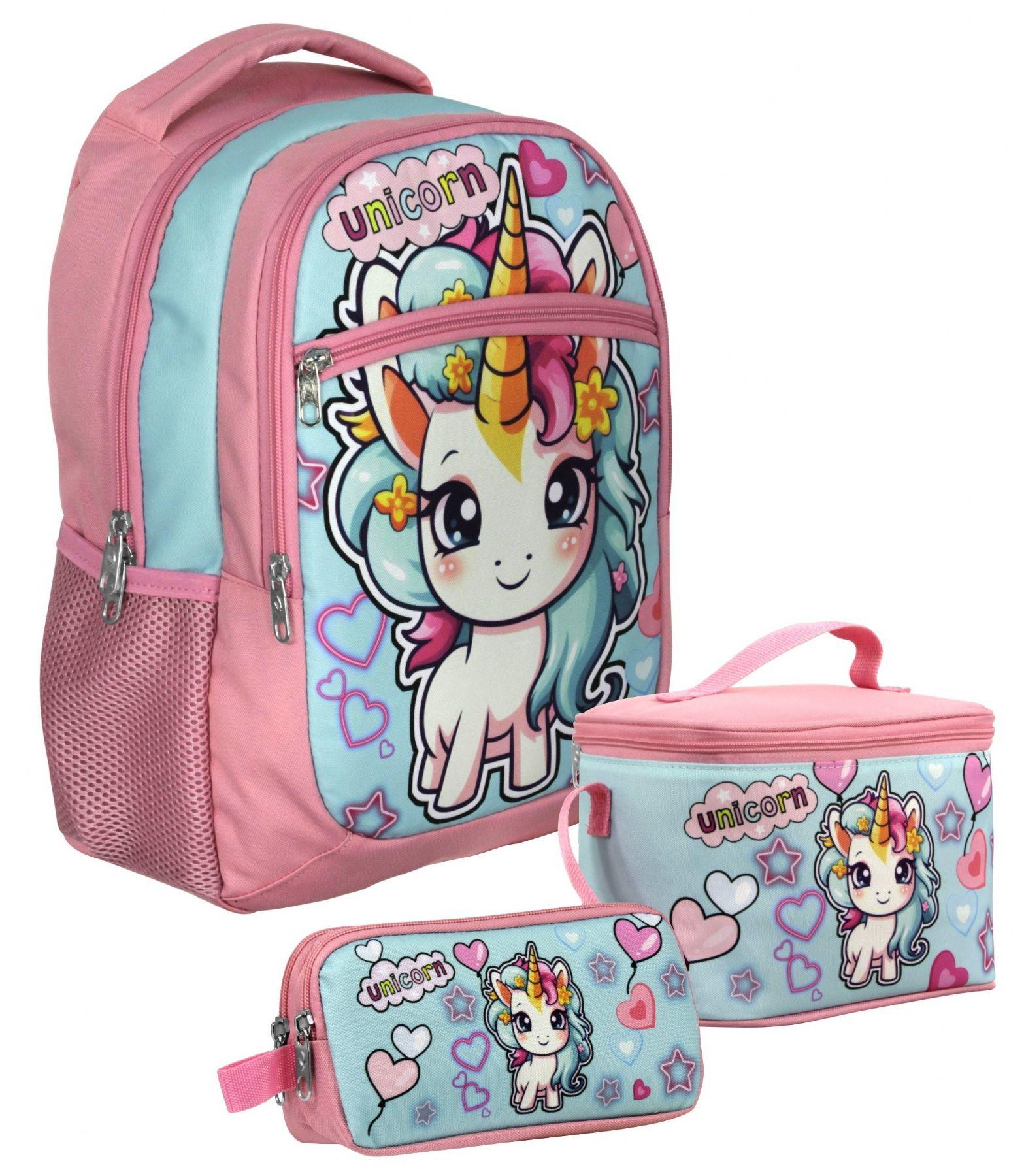 Cennec SETUMT5048A Üçlü İlkokul Çanta Seti (Pembe Turkuaz - Bebek Unicorn - Kız Çocuk)