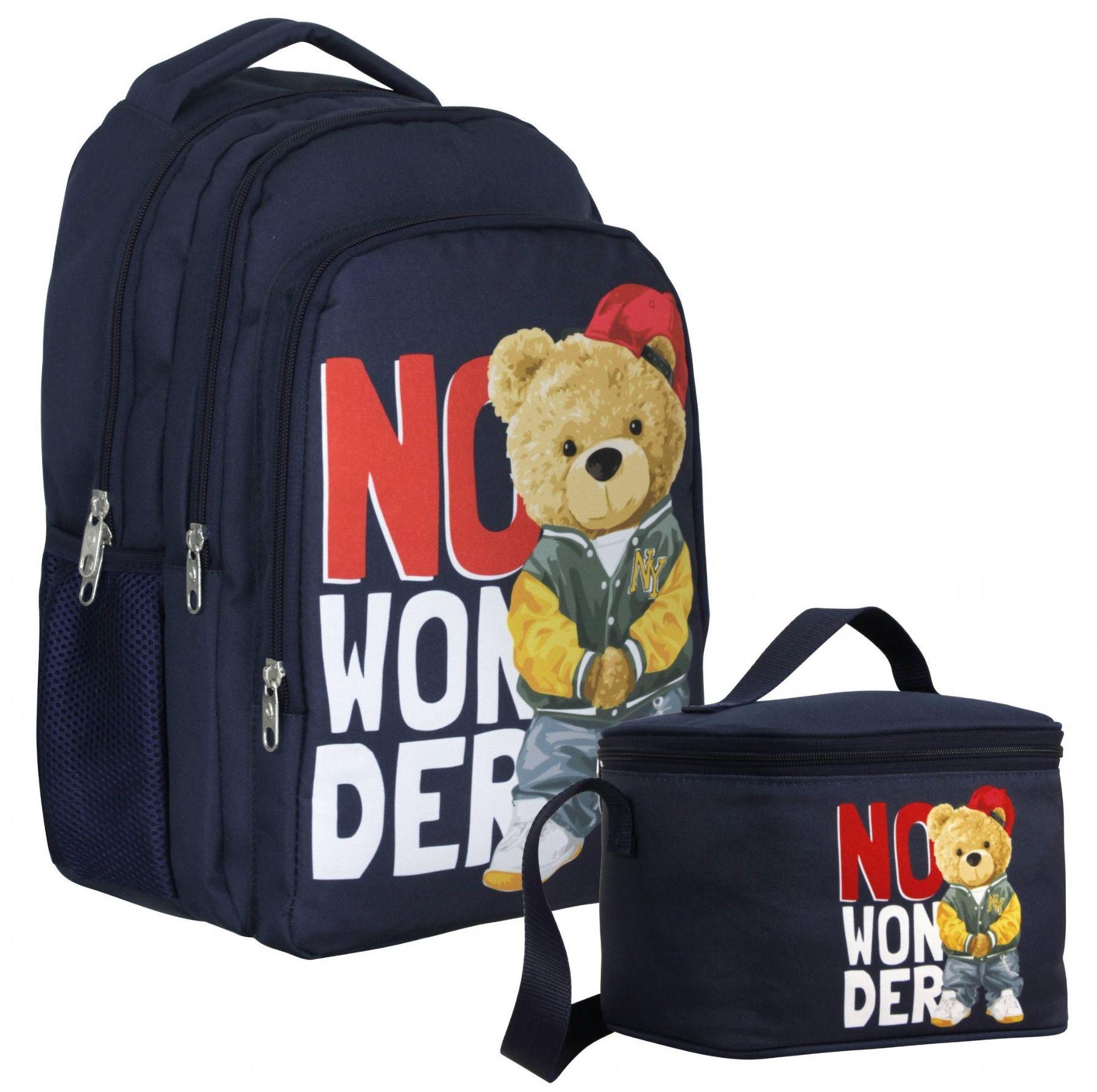 Cennec Sırt Çantası+Beslenme Çantası Seti - Lacivert Beyaz - Hiphop Ayıcık - Erkek Çocuk - SETUMT5033B