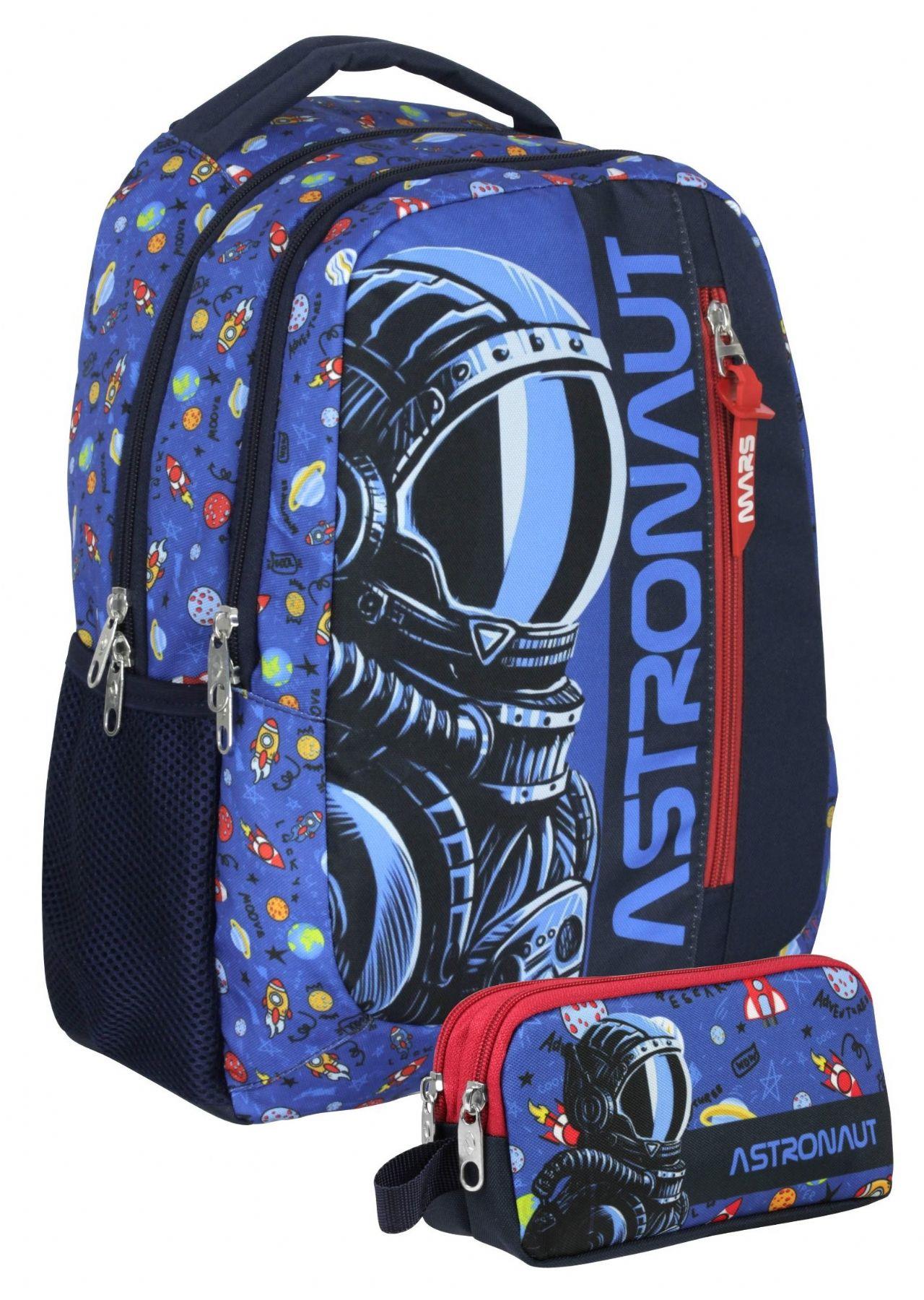 Cennec UMT5006+UMT5008 Sırt Çantası ve Kalemlik Seti (Lacivert Mavi - Astronot - Erkek Çocuk)