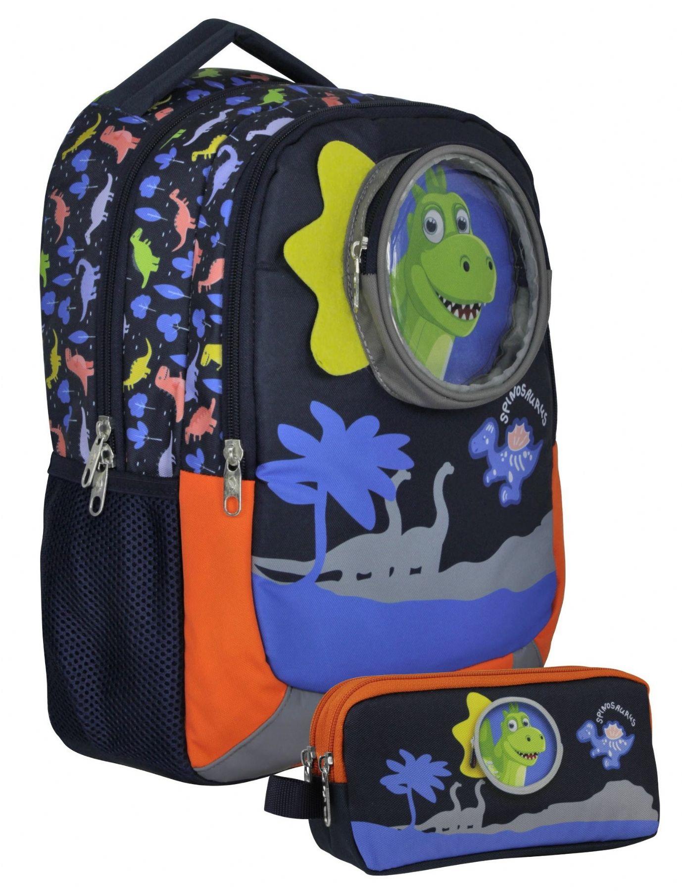 Cennec UMT5009+UMT5011 Sırt Çantası ve Kalemlik Seti (Mavi Kırmızı - Sevimli Dinazor - Erkek Çocuk)