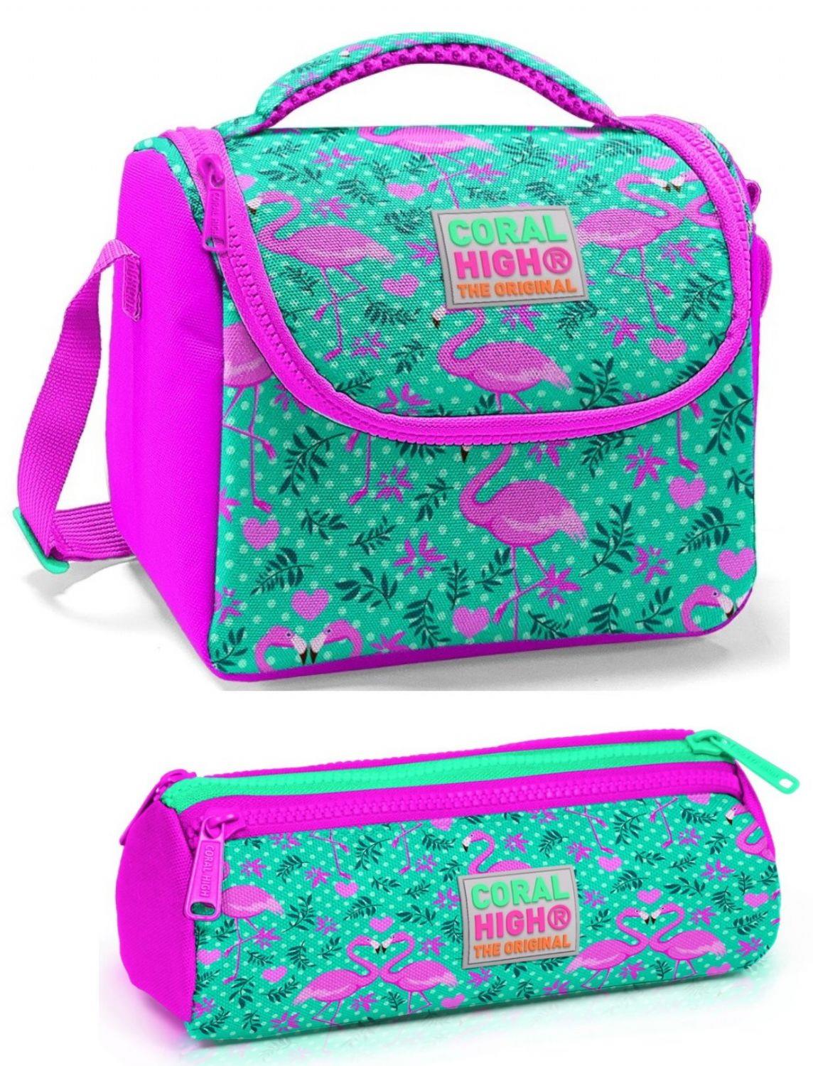 Coral High  Pembe Yeşil Flamingo Beslenme Çantası Seti