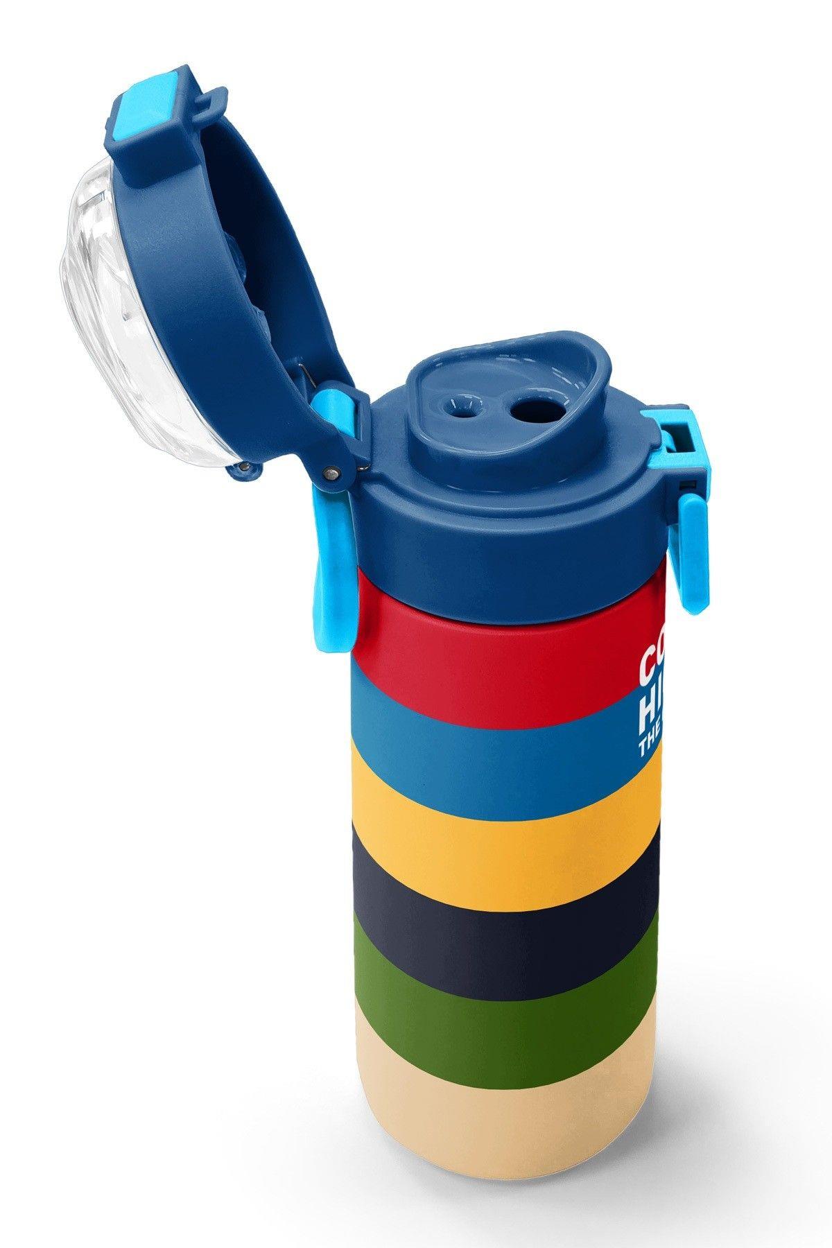 Coral High 500 ml Erkek Çocuk Çok Renkli Çizgi Desenli Çelik Termos Matara - Okul Suluğu