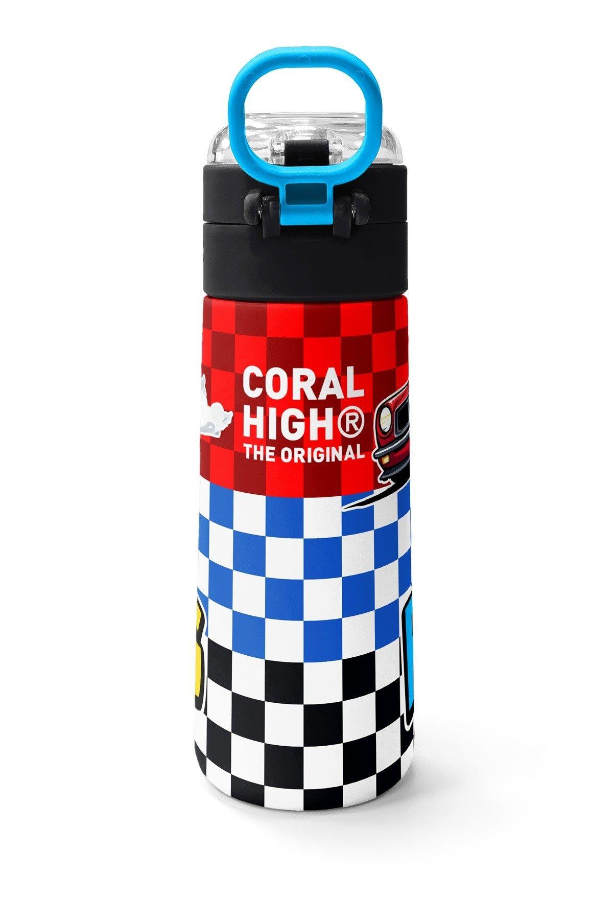 Coral High 500 ml Erkek Çocuk Kırmızı Racing Araba Baskılı Çelik Termos Matara - Okul Suluğu