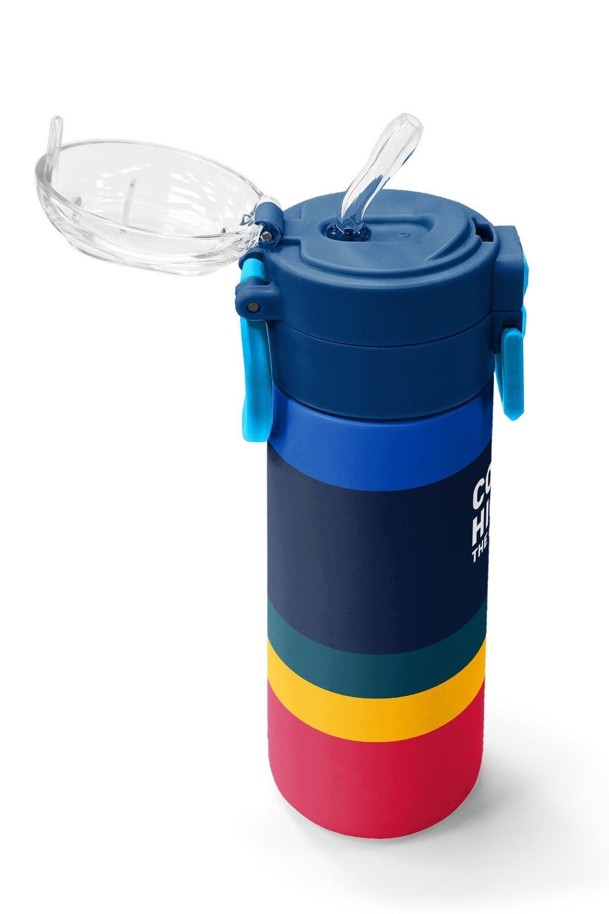Coral High 500 ml Erkek Çocuk Lacivert Çizgi Desenli Çelik Termos Matara - Okul Suluğu