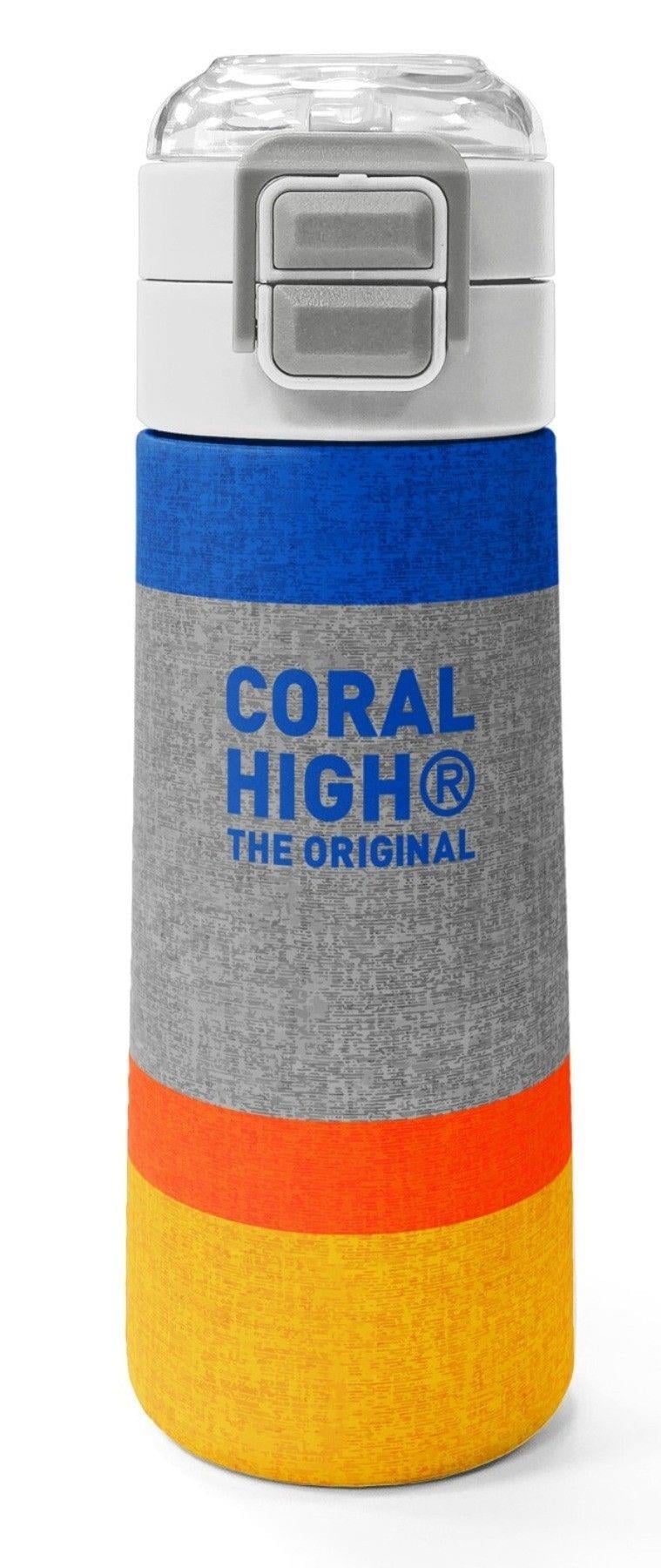 Coral High 500 ml Erkek Çocuk Mavi Gri Turuncu Çizgi Desenli Çelik Termos Matara - Okul Suluğu