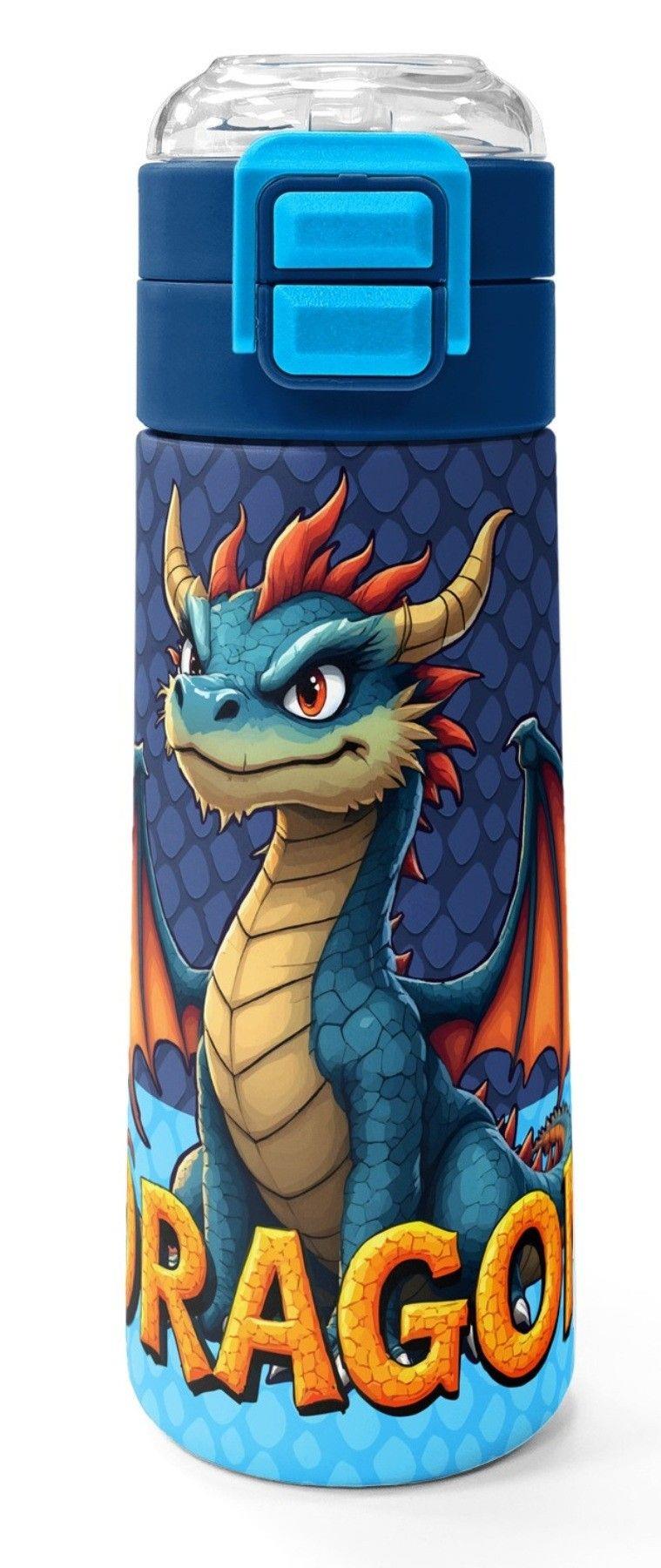 Coral High 500 ml Erkek Çocuk Mavi Sarı Dragon Desenli Çelik Termos Matara - Okul Suluğu