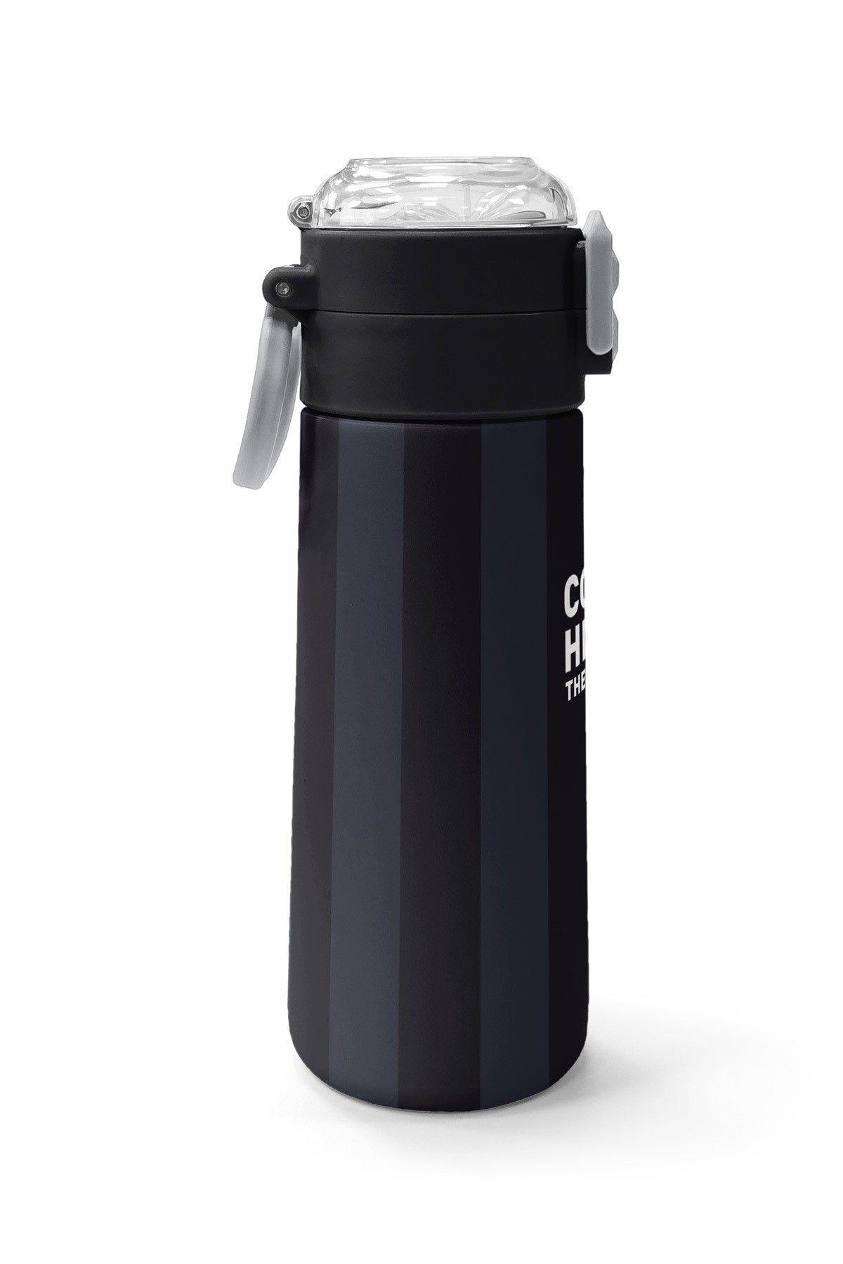 Coral High 500 ml Erkek Çocuk Siyah Gri Çizgi Desenli Çelik Termos Matara - Okul Suluğu