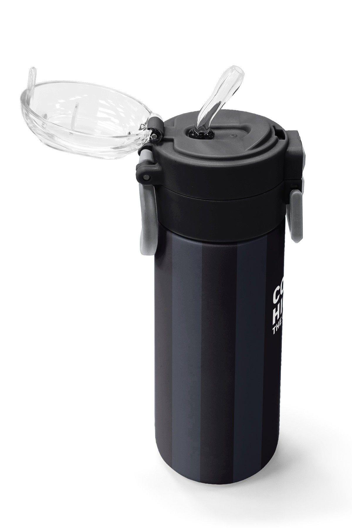 Coral High 500 ml Erkek Çocuk Siyah Gri Çizgi Desenli Çelik Termos Matara - Okul Suluğu