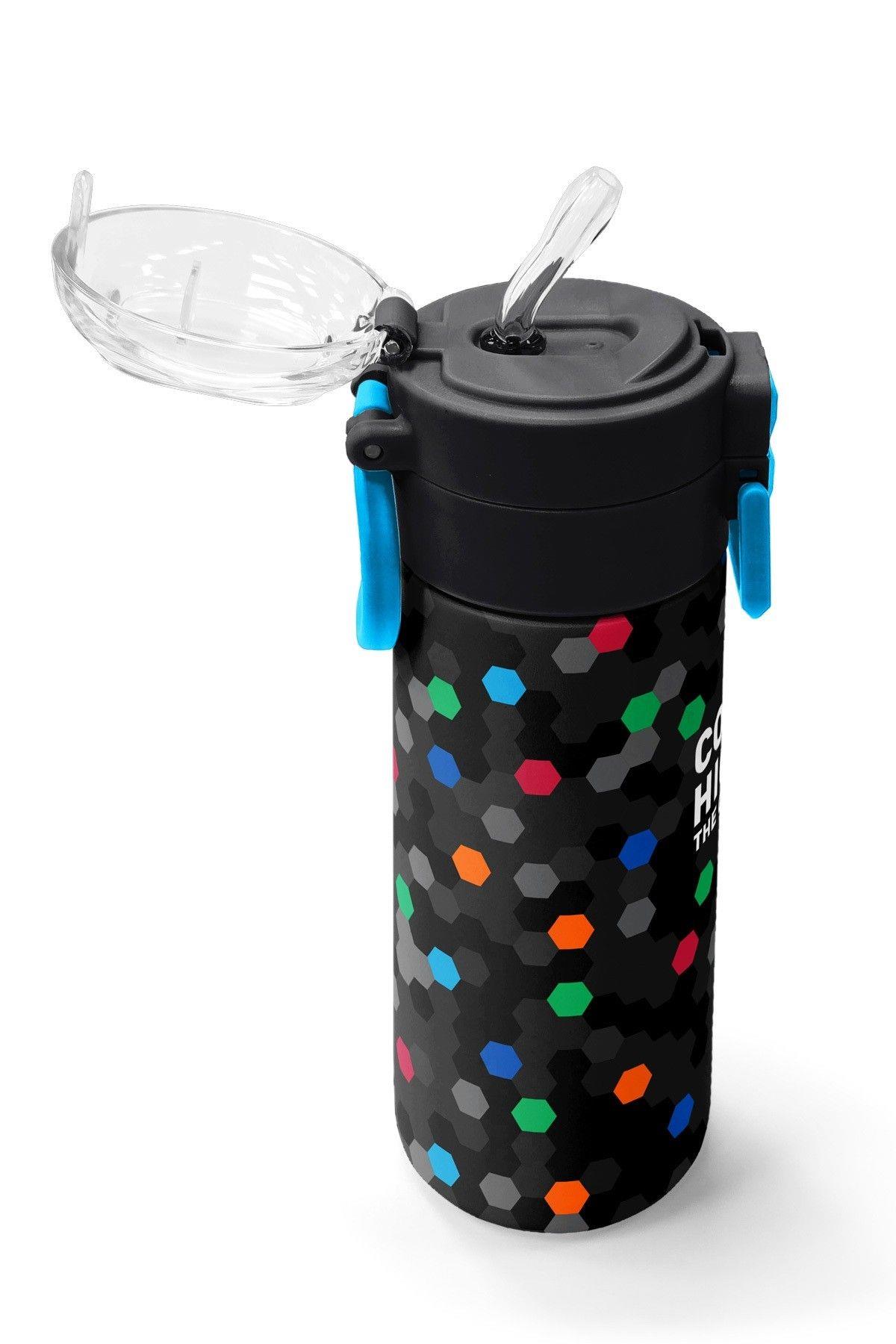 Coral High 500 ml Erkek Çocuk Siyah Petek Desenli Çelik Termos Matara - Okul Suluğu