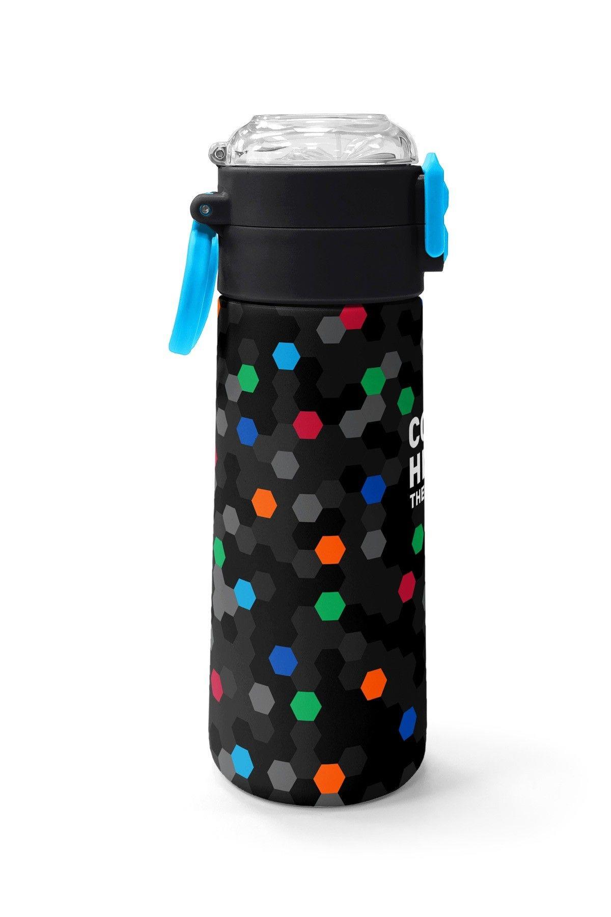 Coral High 500 ml Erkek Çocuk Siyah Petek Desenli Çelik Termos Matara - Okul Suluğu