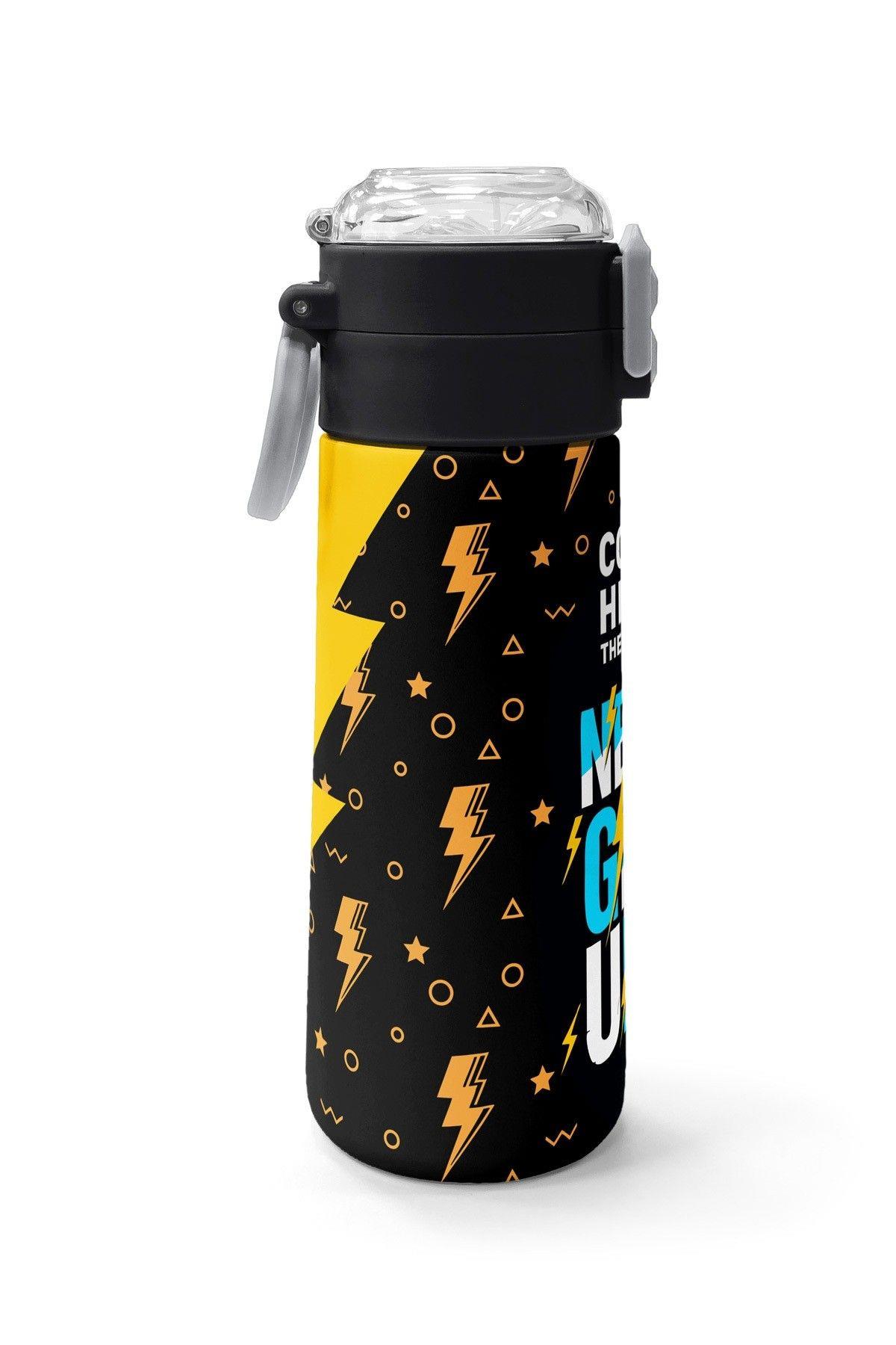 Coral High 500 ml Erkek Çocuk Siyah Sarı Never Give Up Baskılı Çelik Termos Matara - Okul Suluğu