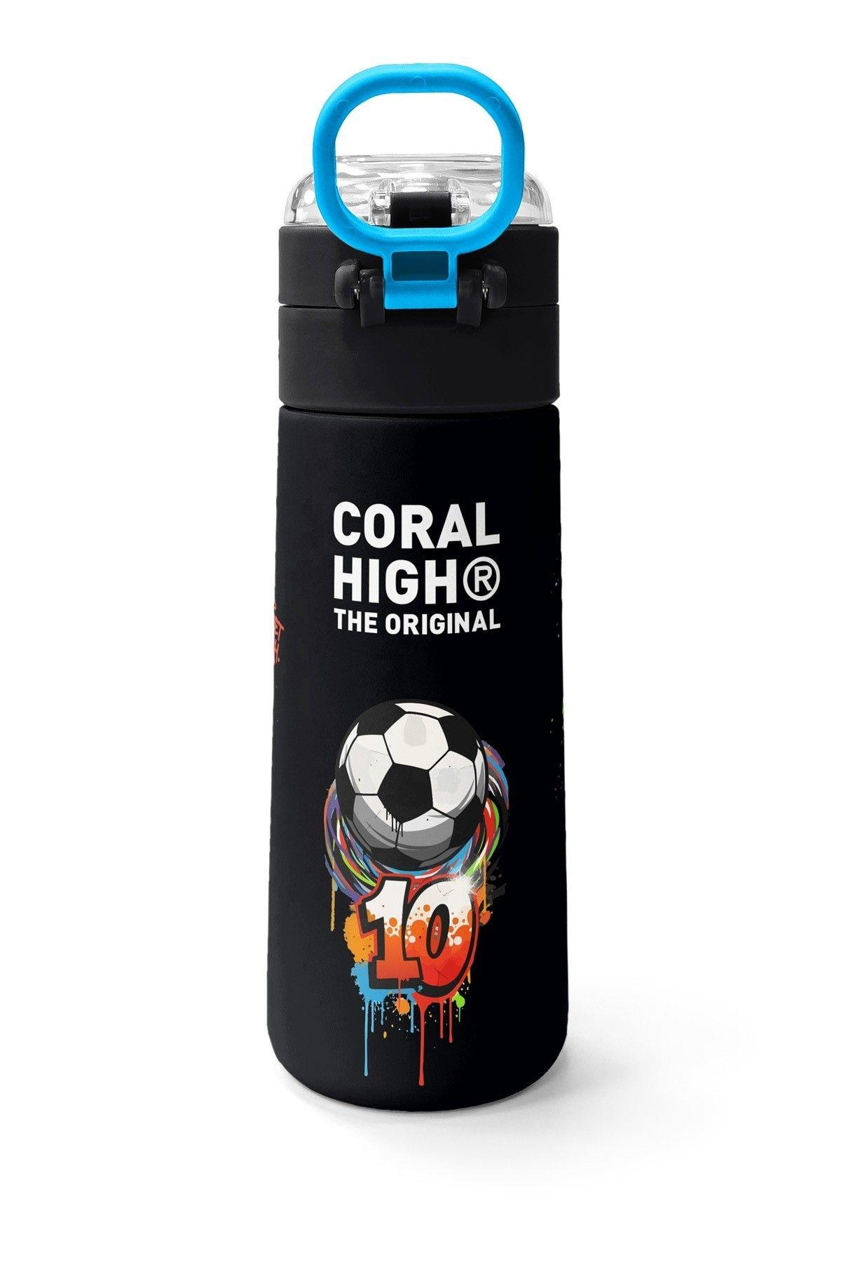 Coral High 500 ml Erkek Çocuk Siyah Yeşil Goal Baskılı Çelik Termos Matara - Okul Suluğu