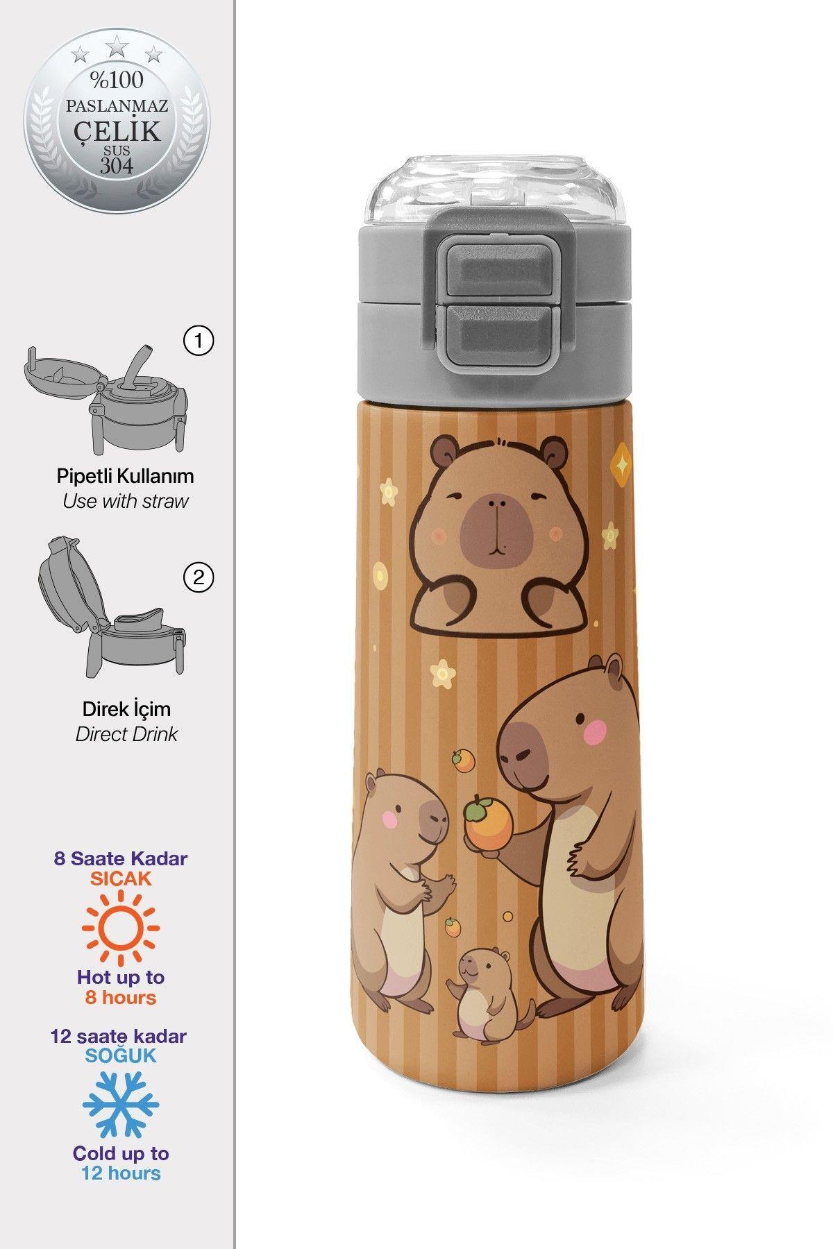 Coral High 500 ml Kapibara Çelik Matara/Suluk (Çift Kapak, Kilit Mekanizması)