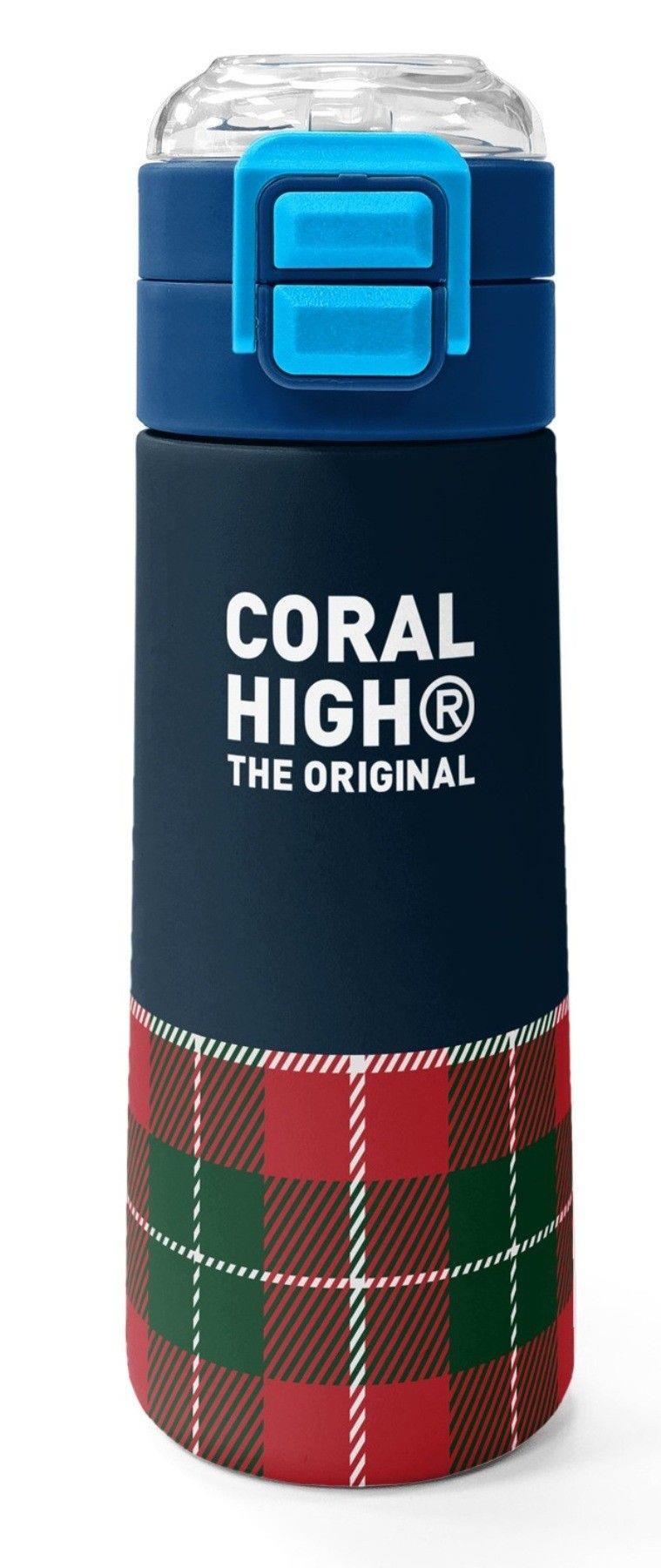 Coral High 500 ml Kız Çocuk Lacivert Kırmızı Ekosa Desenli Çelik Termos Matara - Okul Suluğu
