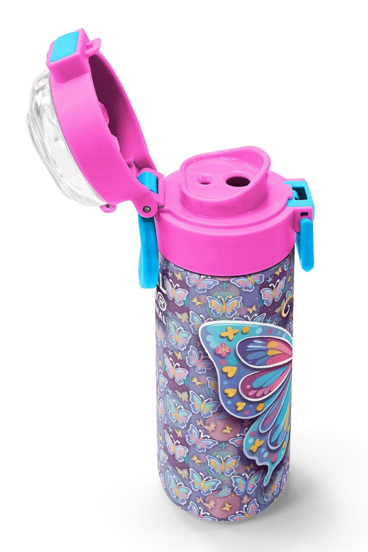 Coral High 500 ml Kız Çocuk Pastel Renkli Kelebek Desenli Çelik Termos Matara - Okul Suluğu