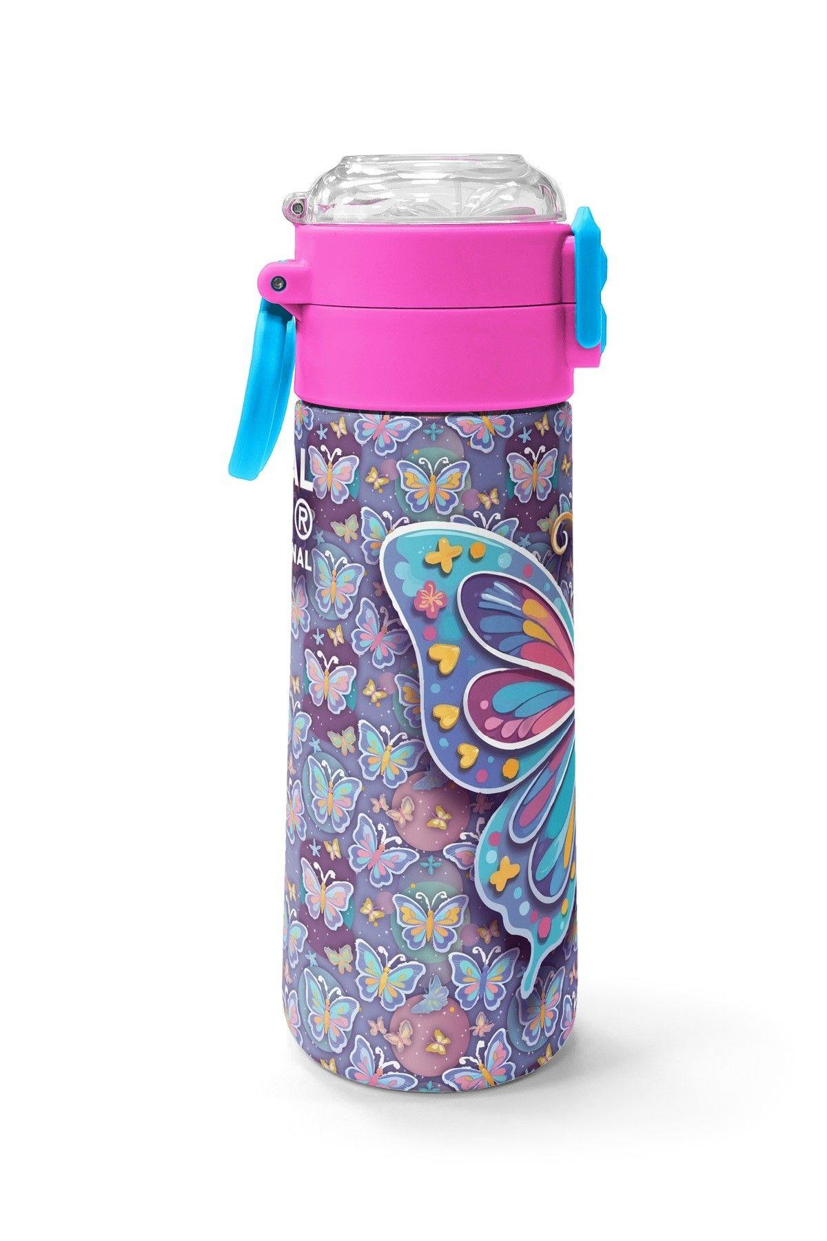 Coral High 500 ml Kız Çocuk Pastel Renkli Kelebek Desenli Çelik Termos Matara - Okul Suluğu