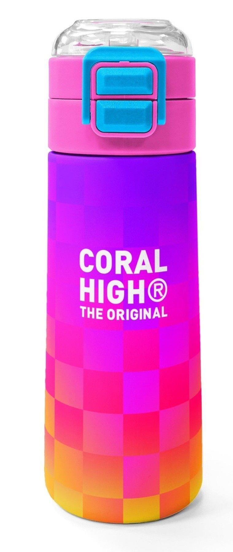 Coral High 500 ml Kız Çocuk Sarı Mor Dama Desenli Çelik Termos Matara - Okul Suluğu