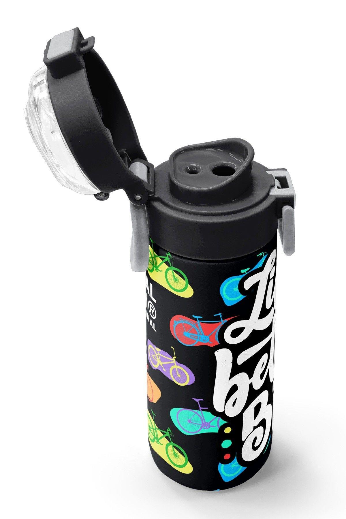 Coral High 500 ml Kız Çocuk Siyah Beyaz Bisiklet Baskılı Çelik Termos Matara - Okul Suluğu